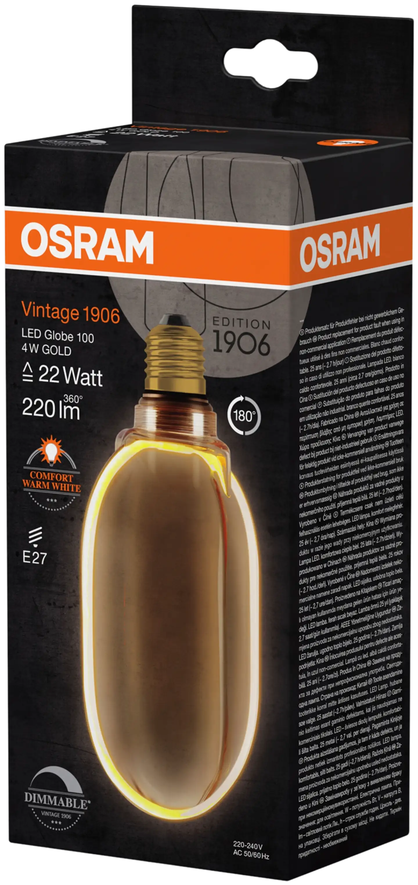 OSRAM LED-sisustuslamppu Vintage 1906 Globe 100mm 4W 220lm 1800K E27 O-filamentti kulta lasi - 2