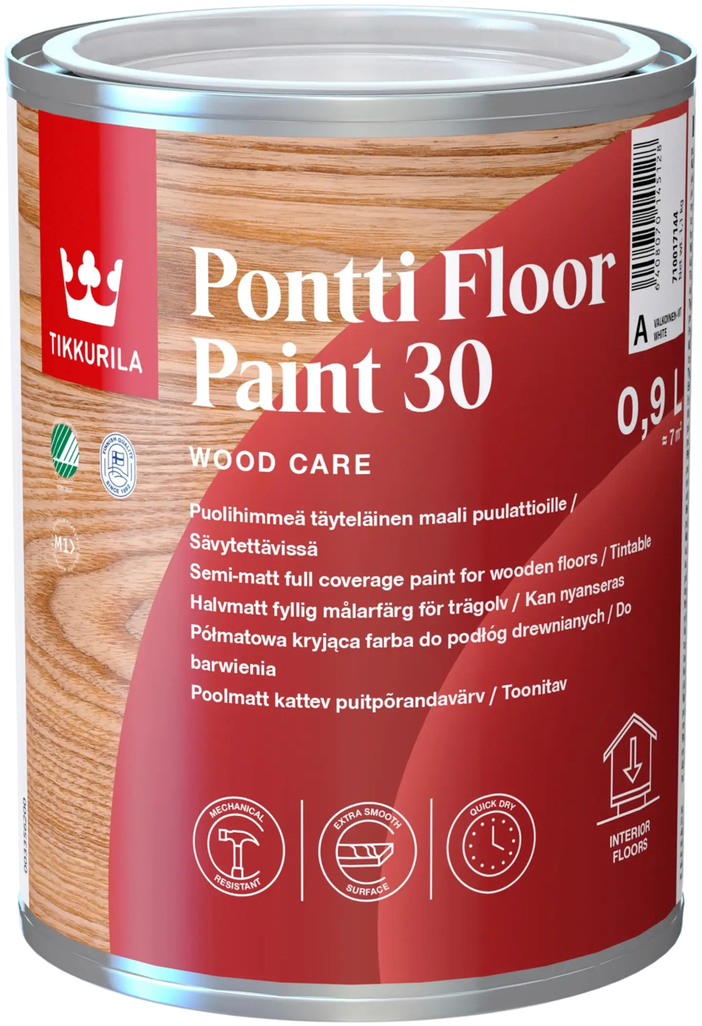 Tikkurila lattiamaali Pontti Floor Paint 30 0,9 l A valkoinen sävytettävissä puolihimmeä