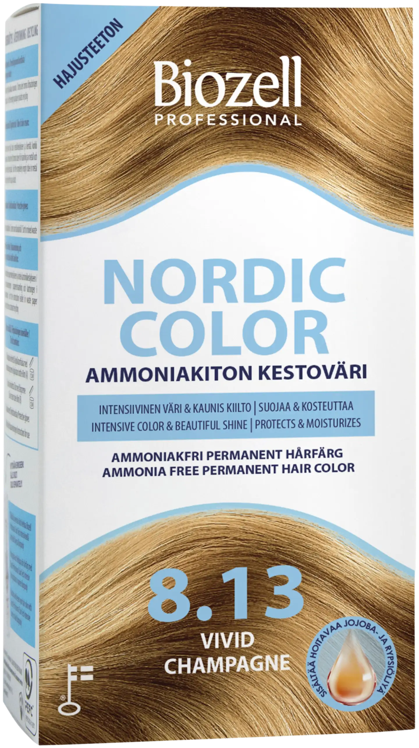 Biozell Professional Nordic Color ammoniakiton kestoväri Vivid Champagne 8.13 2x60ml