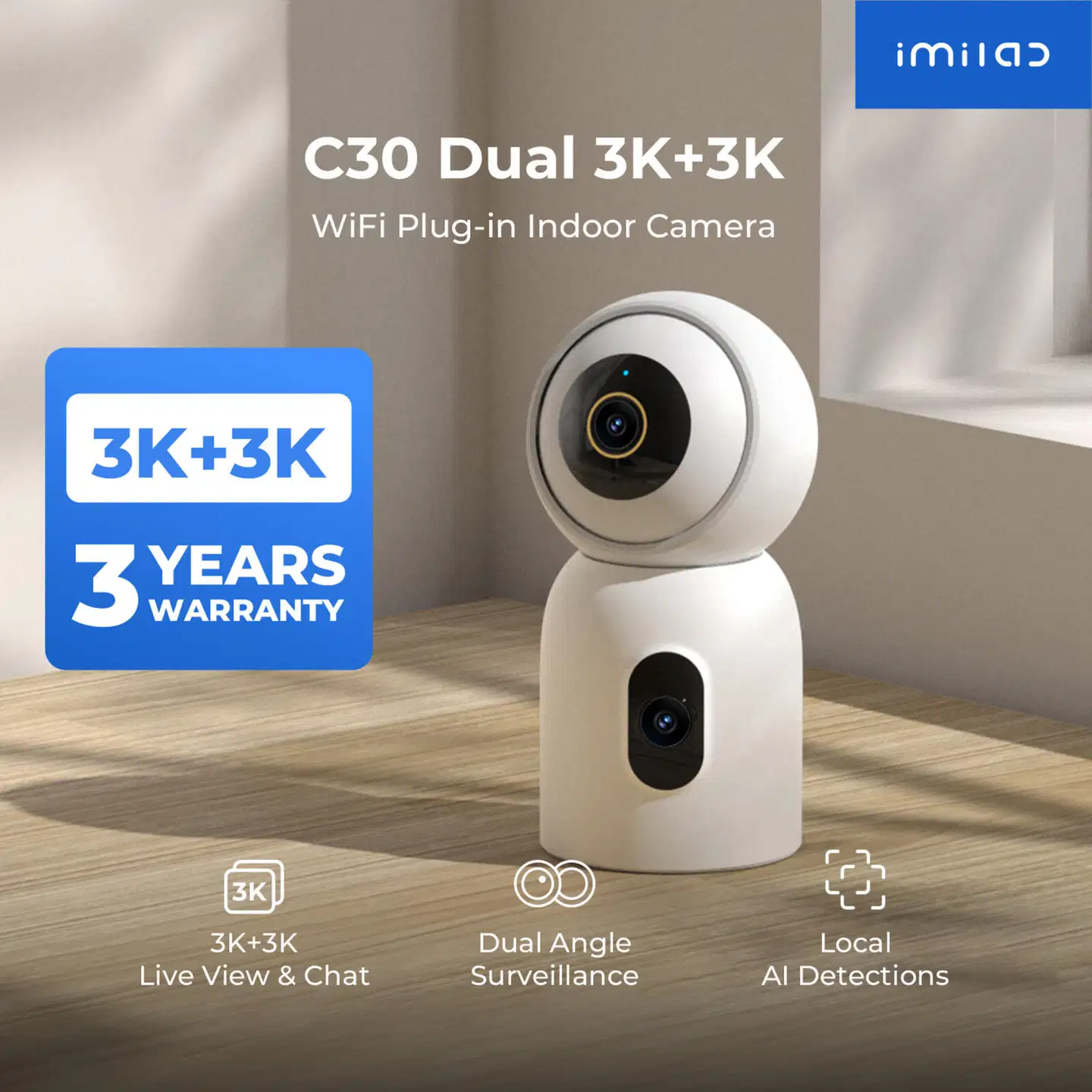 Imilab C30 Dual 3K+3K WiFi -valvontakamera kahdella objektiivilla sisäkäyttöön CMSXJ111A - 27