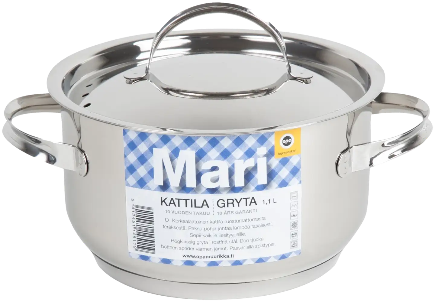 Opa Mari Steel -kattila ruostumaton teräs 1,1l