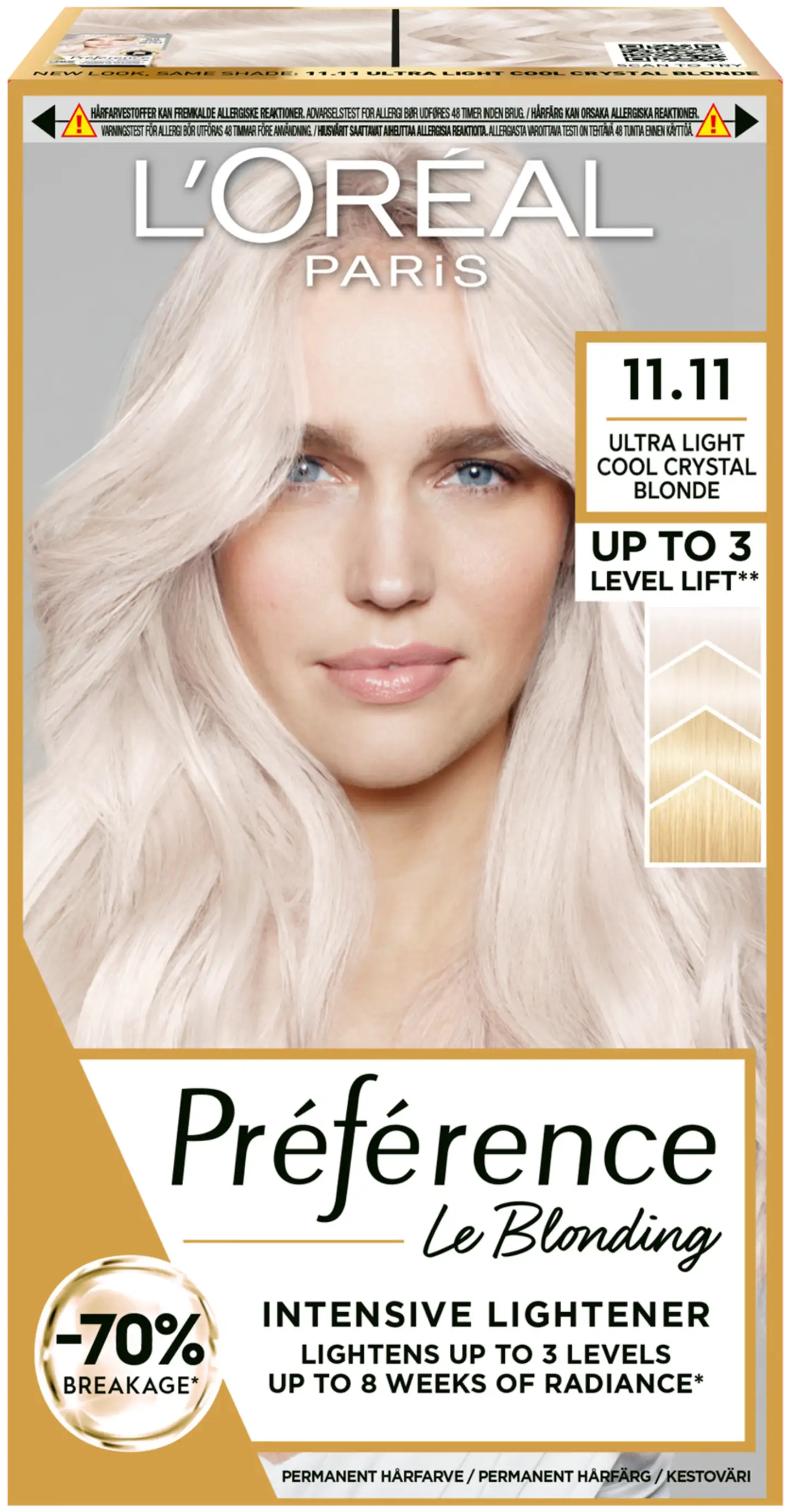 L'Oréal Paris Préférence Le Blonding 11.11 Ultra Light Extra Light Cool Silver Blonde Erittäin kirkas viileä hopeanvaalea kestoväri 1kpl - 1