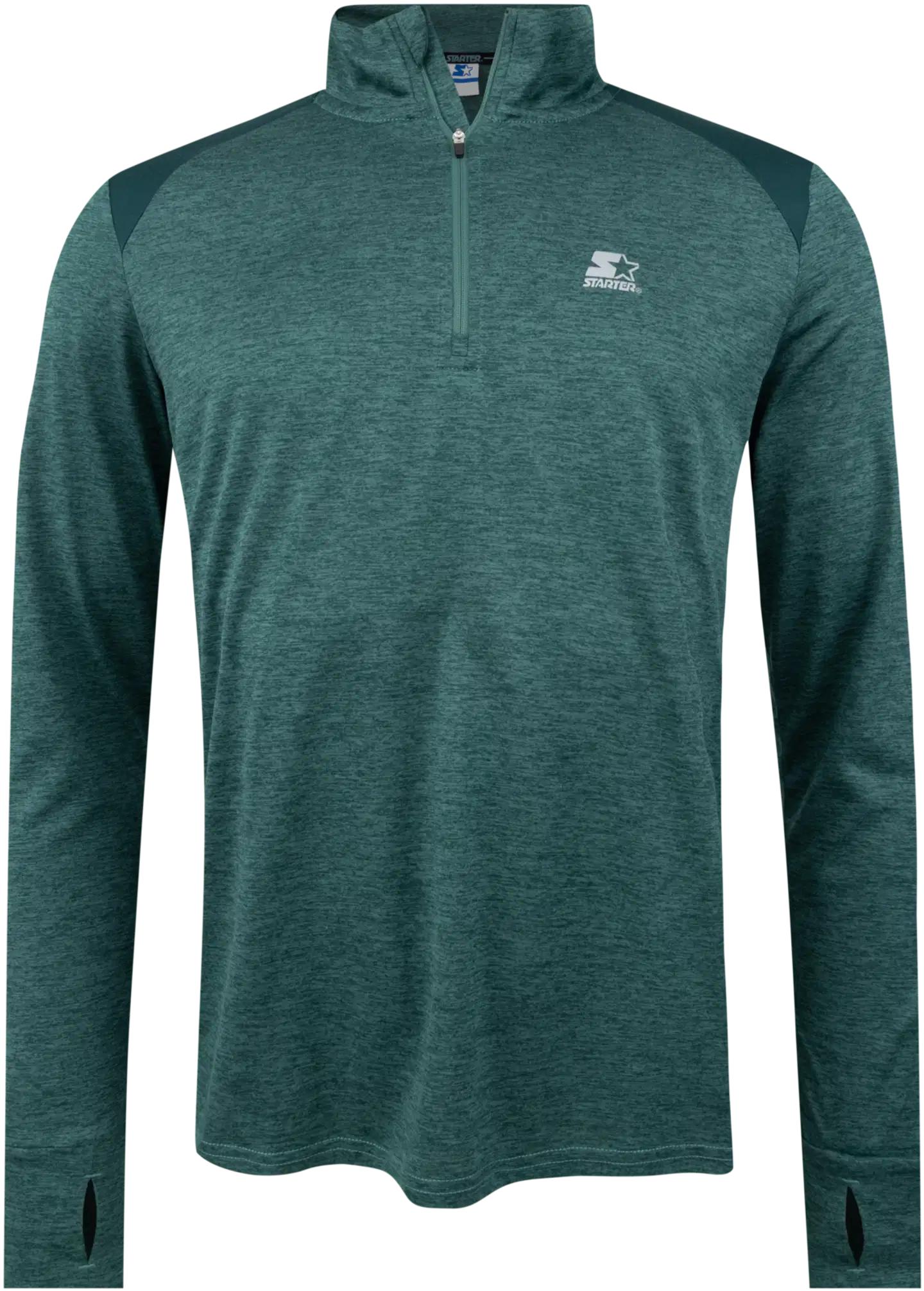 Starter miesten pitkähihainen juoksupaita vetoketjukauluksella SMS26004 - green melange - 1