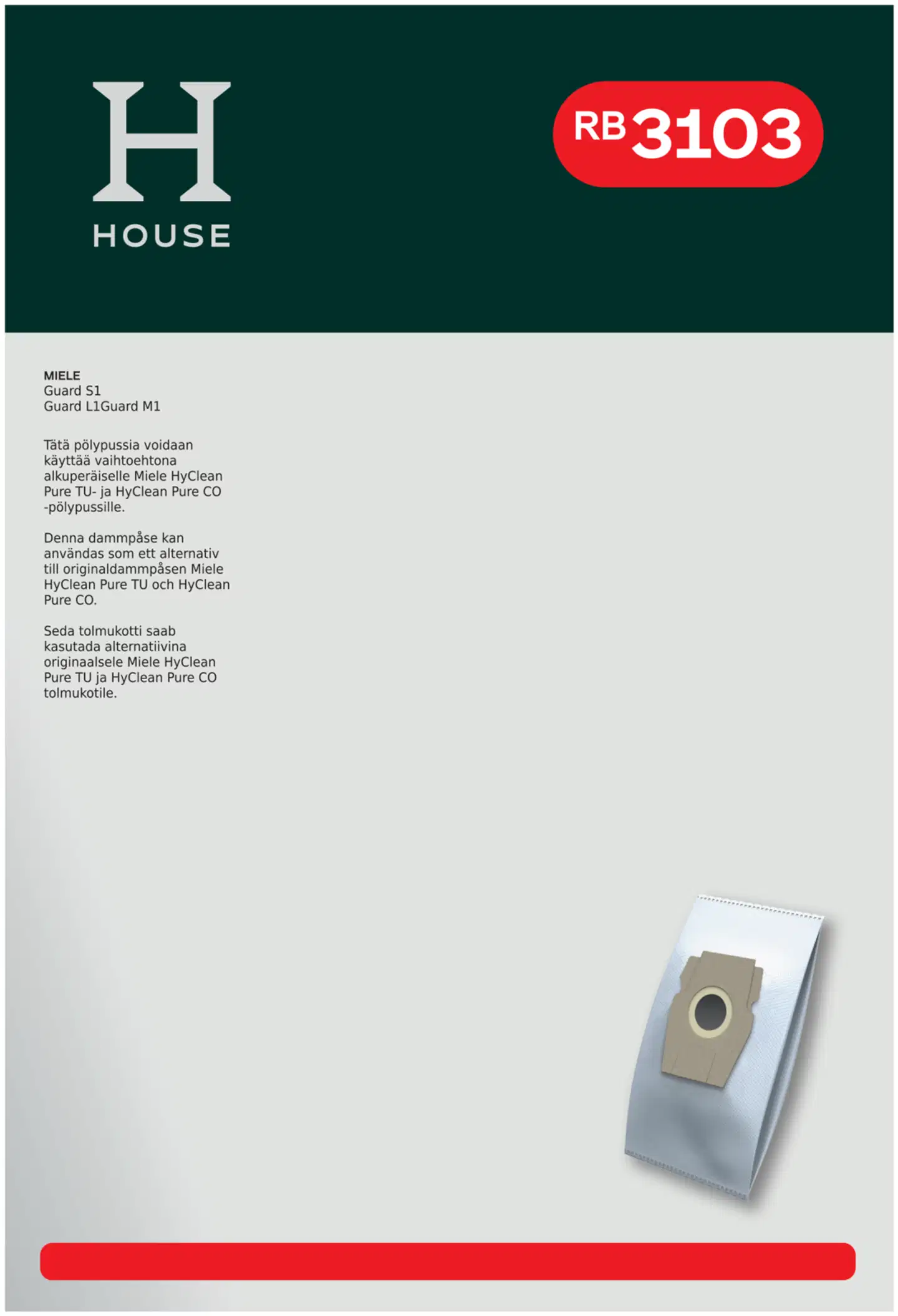 House RB 3103 pölypussi 4 kpl + moottorisuodatin - 4