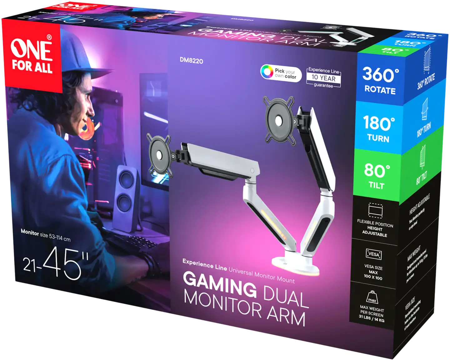 One For All DM8220 RGB Monitorivarsi kahdelle näytölle, valkoinen - 6