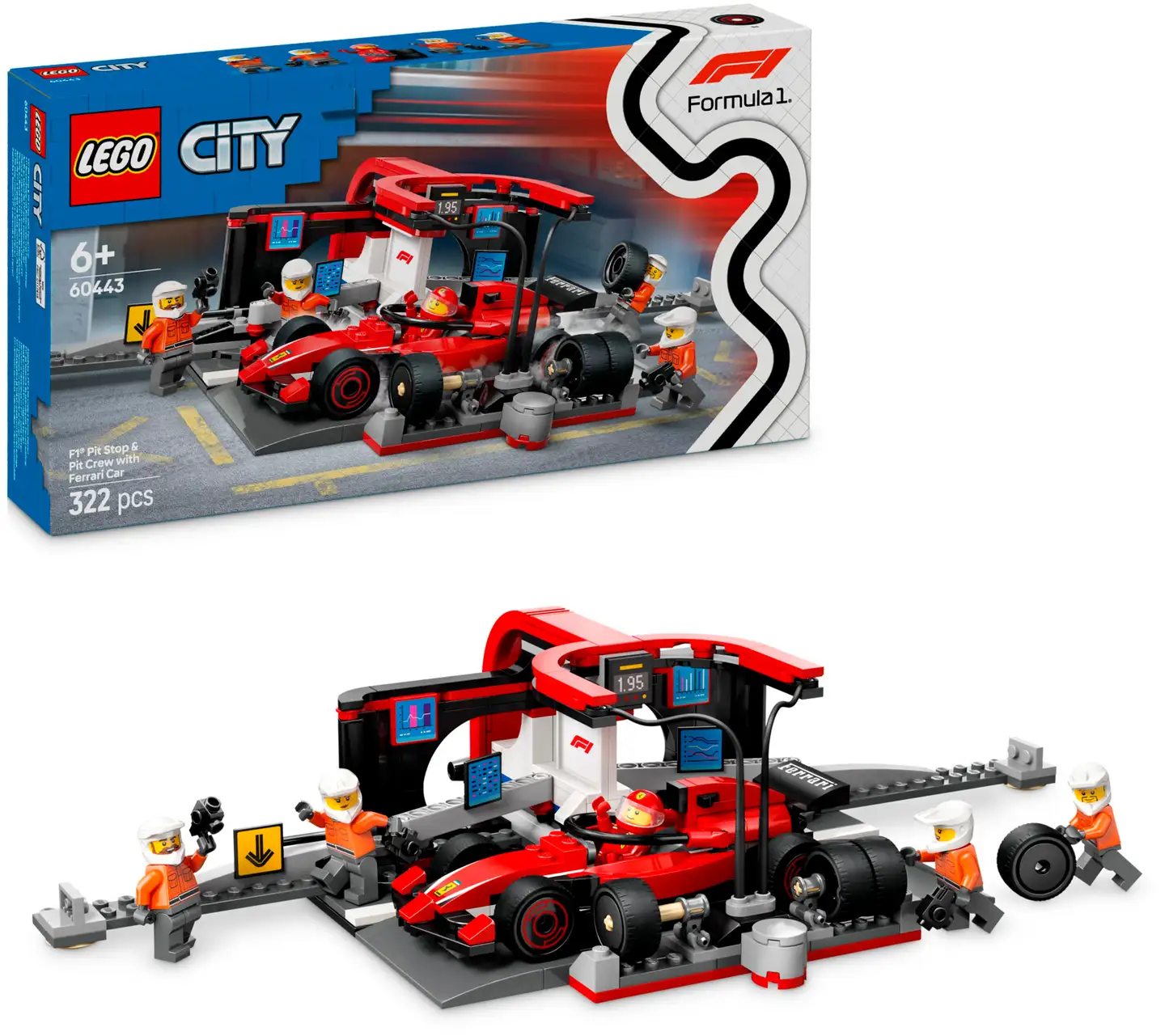 LEGO® City F1®-varikkopysähdys ja varikkomiehistö sekä Ferrari-auto 60443 - 1