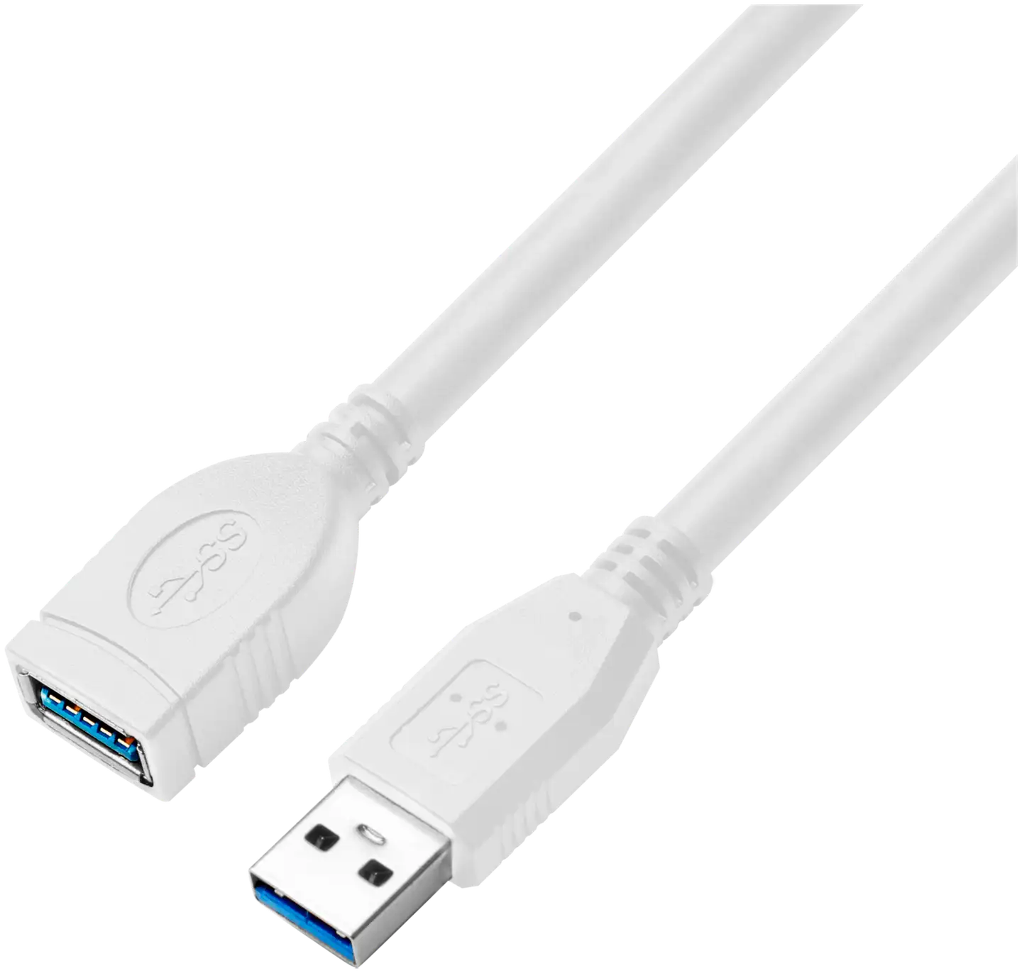 Wave USB3.0 (USB-A uros - USB-A naaras) jatkokaapeli, 1,8m, Valkoinen - 1