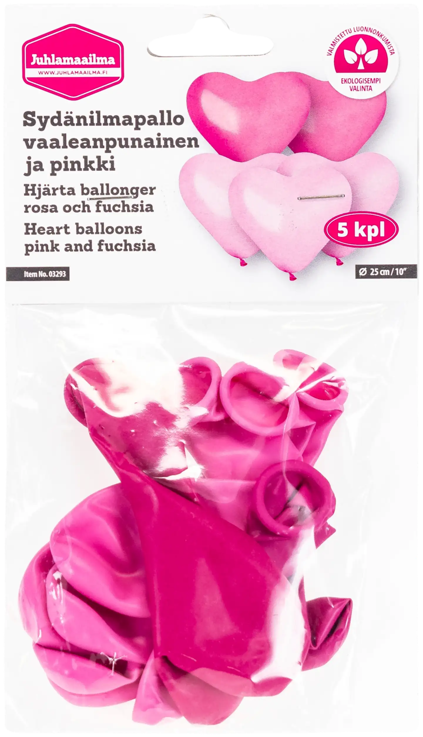 Juhlamaailma Sydänilmapallo vaaleanpunainen ja pinkki 25cm 5kpl