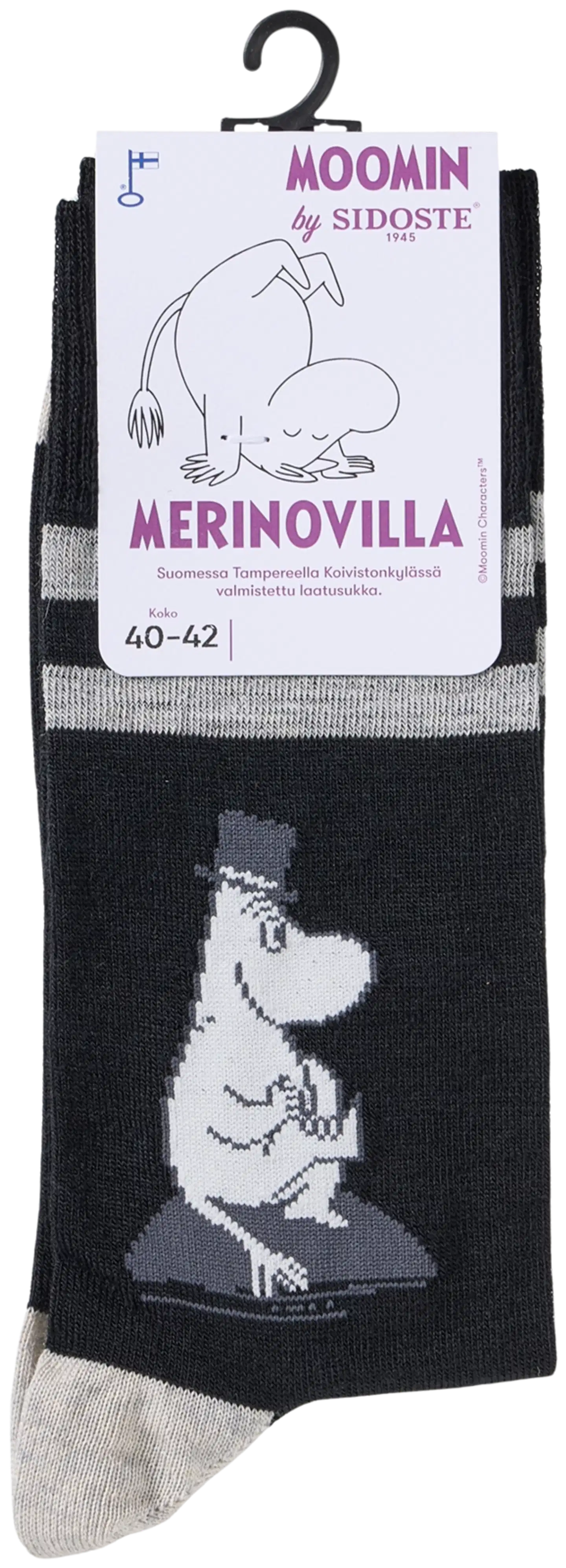 Sidoste miesten merinovillasukka Muumipappa - Musta