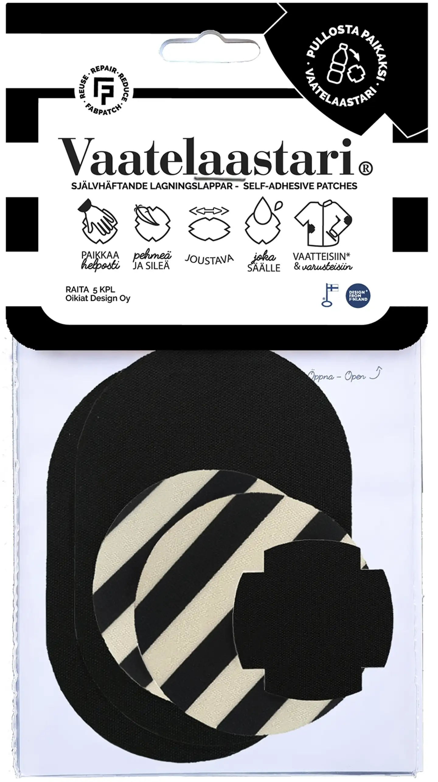 Fab Patch tekstiilipaikka vaatelaastari Raita 5 kpl - 1