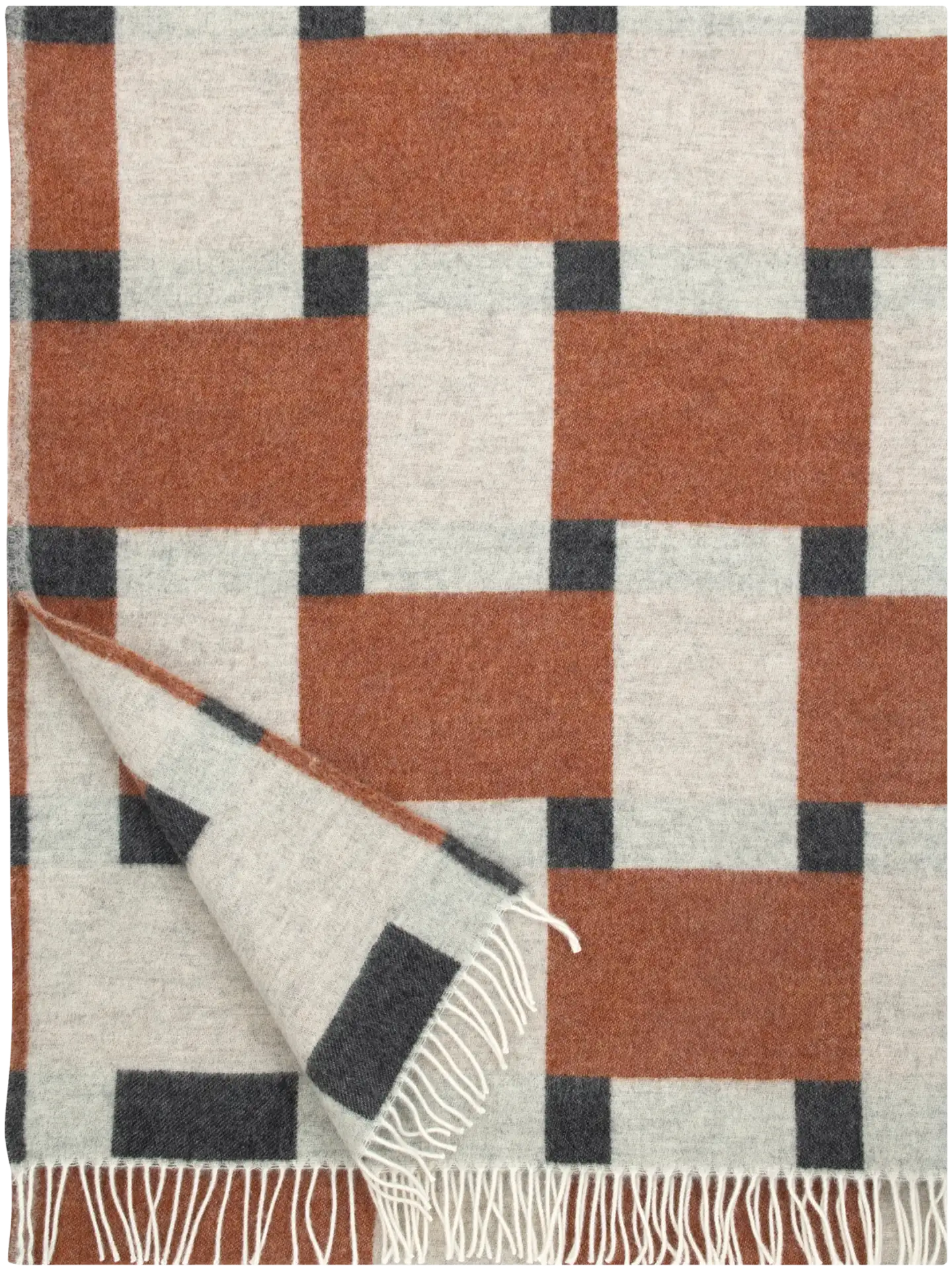 Lapuan Kankurit Punos huopa 130x180cm+hapsut valko-kaneli-musta 100% villa - 1