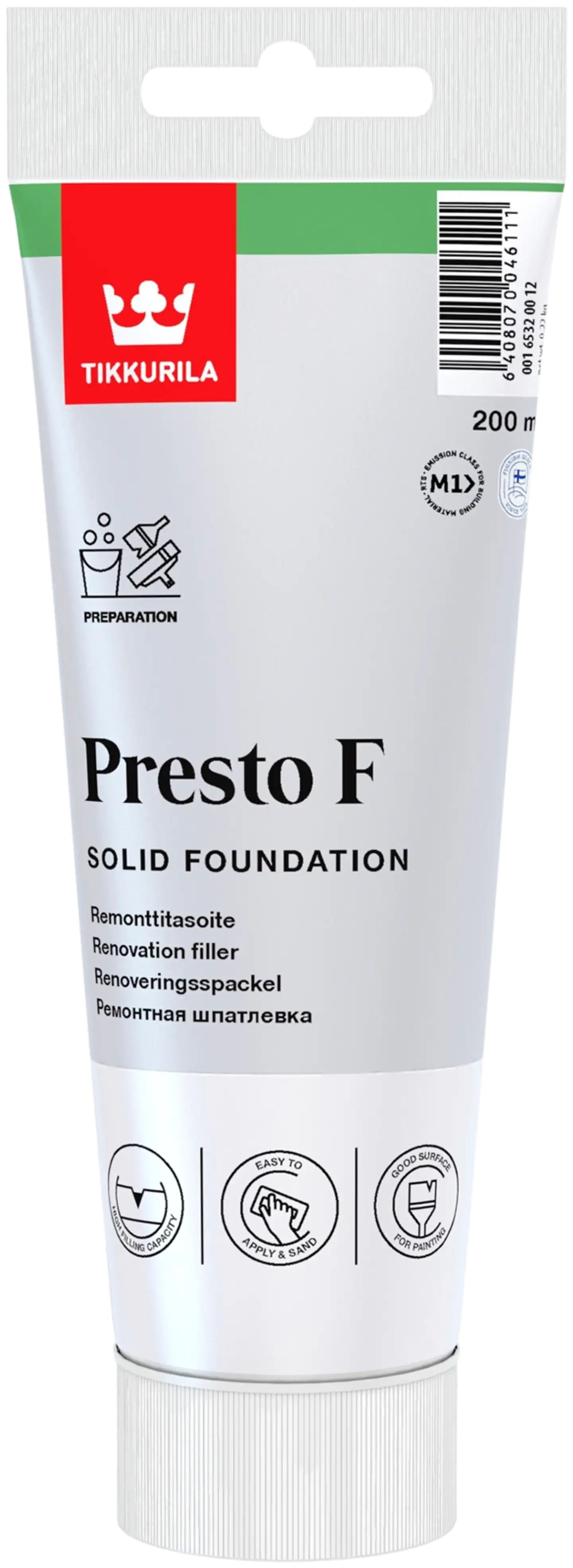 Tikkurila remonttitasoite Presto F 200 ml lähes valkoinen