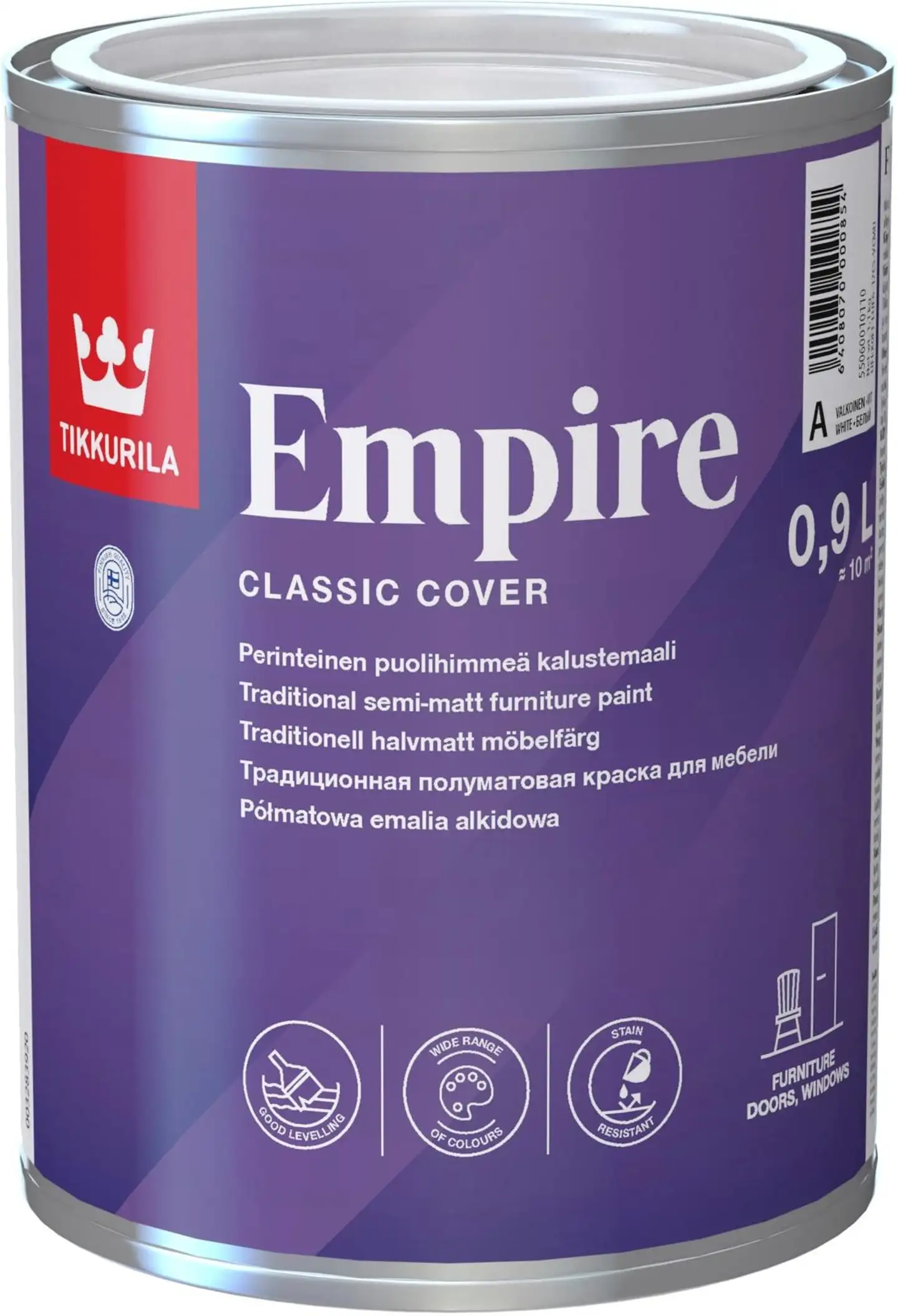 Tikkurila kalustemaali Empire 0,9 l A valkoinen sävytettävissä puolihimmeä