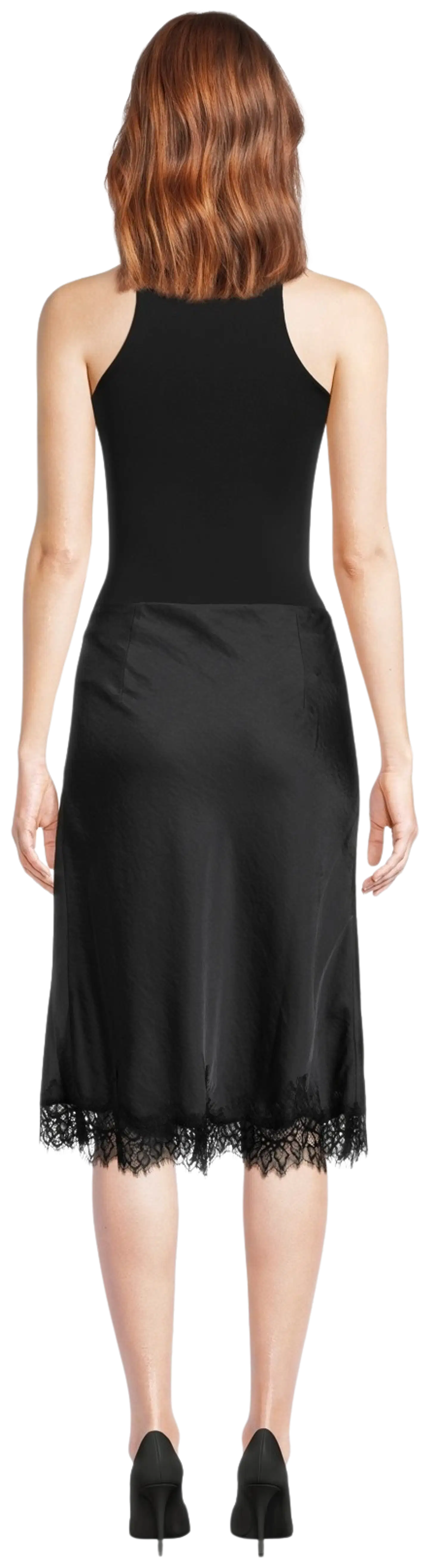 WKLY. naisten lyhyt satiinihame, pitsisomiste helmassa 144223 - BLACK - 3