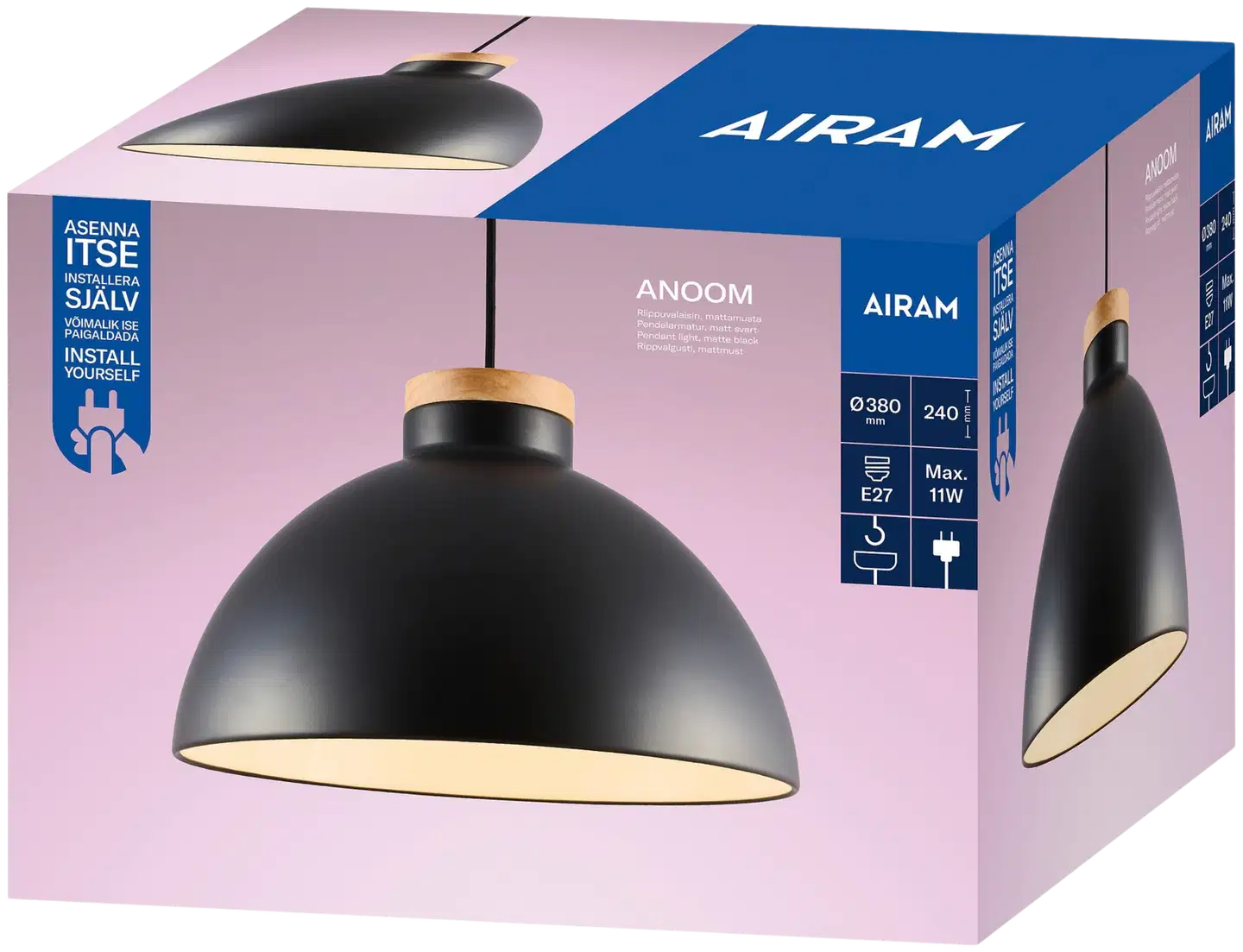 Airam Anoom 38 riippuvalaisin E27 musta - 2
