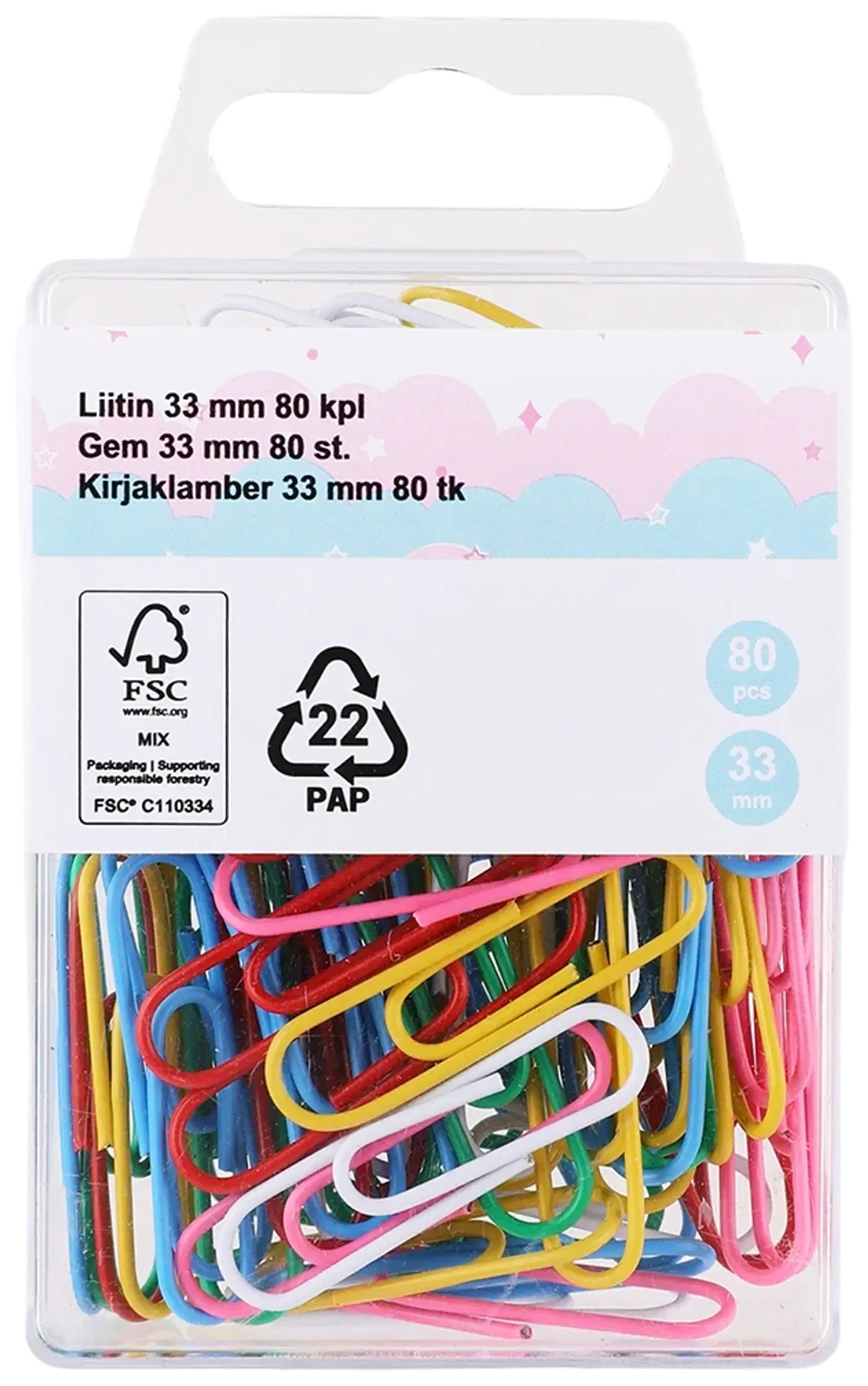 Paperiliitin 33 mm 80 kpl värillinen - 1
