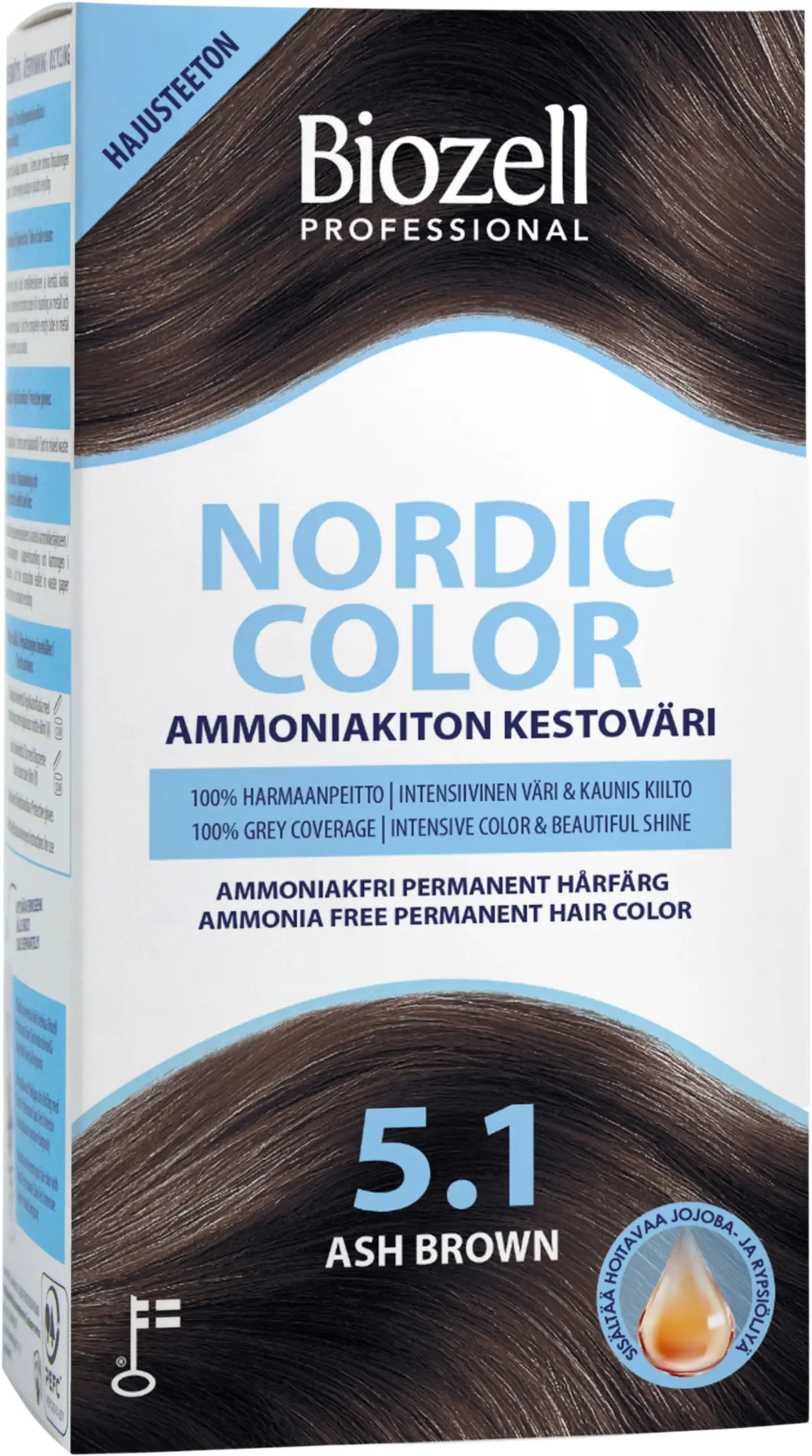 Biozell Professional Nordic Color ammoniakiton kestoväri Ash Brown 5.1 2x60ml