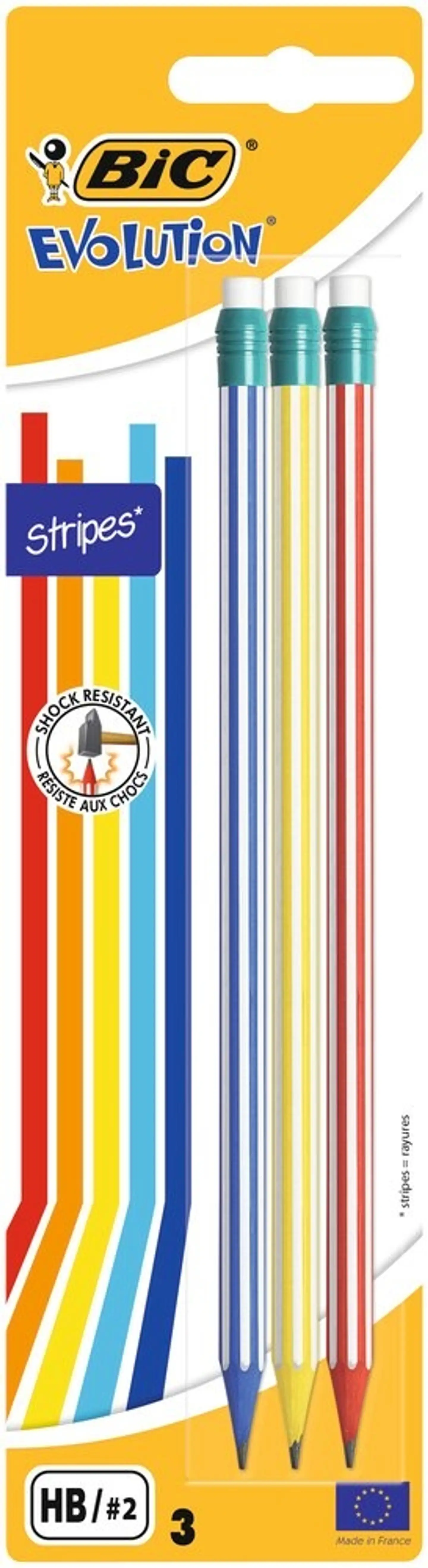 BIC Evolution Stripes kumipäinen lyijykynä 3kpl