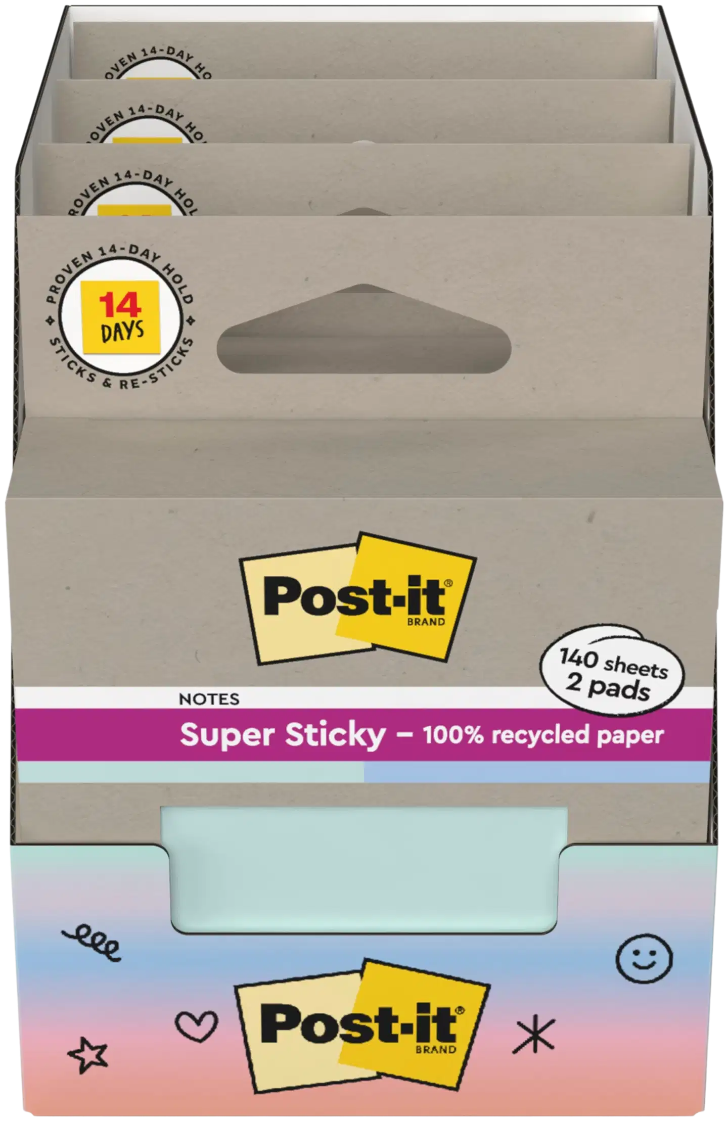 Post-it® Super Sticky 100% Recycled -viestilaput 654-RSS2-PSGP, mintunvihreä ja sininen, 76 mm x 76 mm, 70 viestilappua/lehtiö, 2 lehtiötä/pakkaus - 4