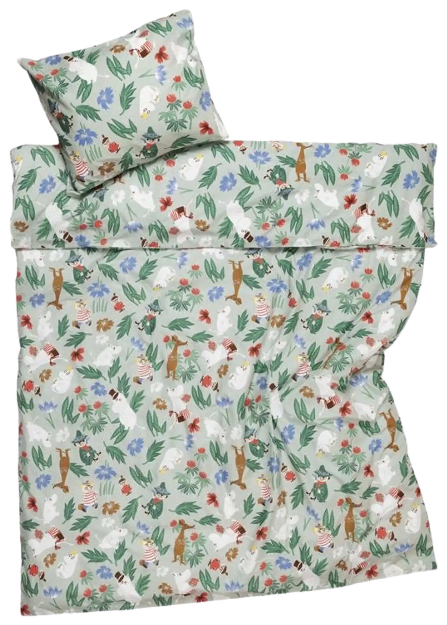 Moomin Arabia Pussilakanasetti Kukkaloisto 150x210 cm harmaa vihreä