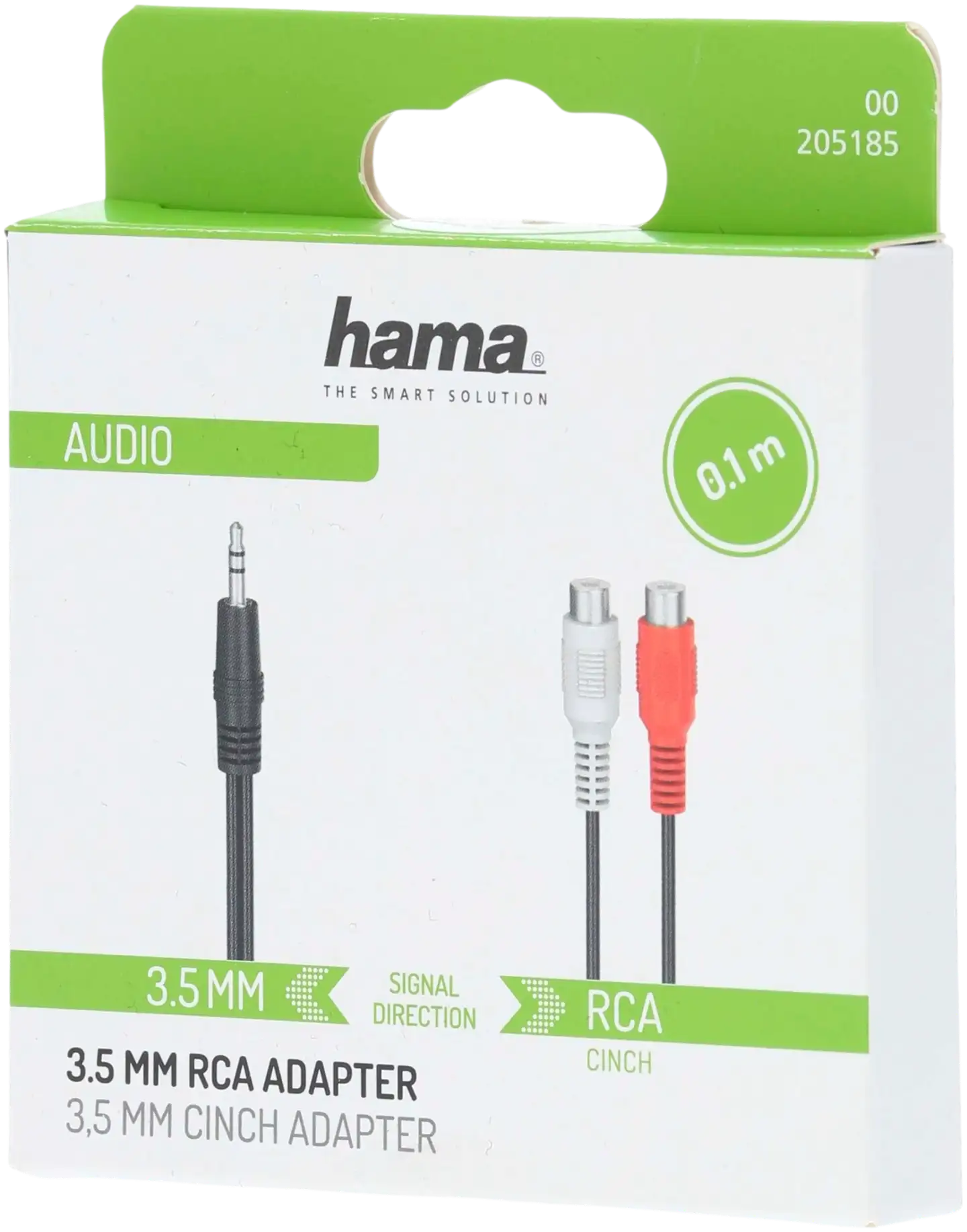 Hama Audiojohto, 1 x 3,5 mm uros - 2 x RCA naaras, 0,1 m - 2