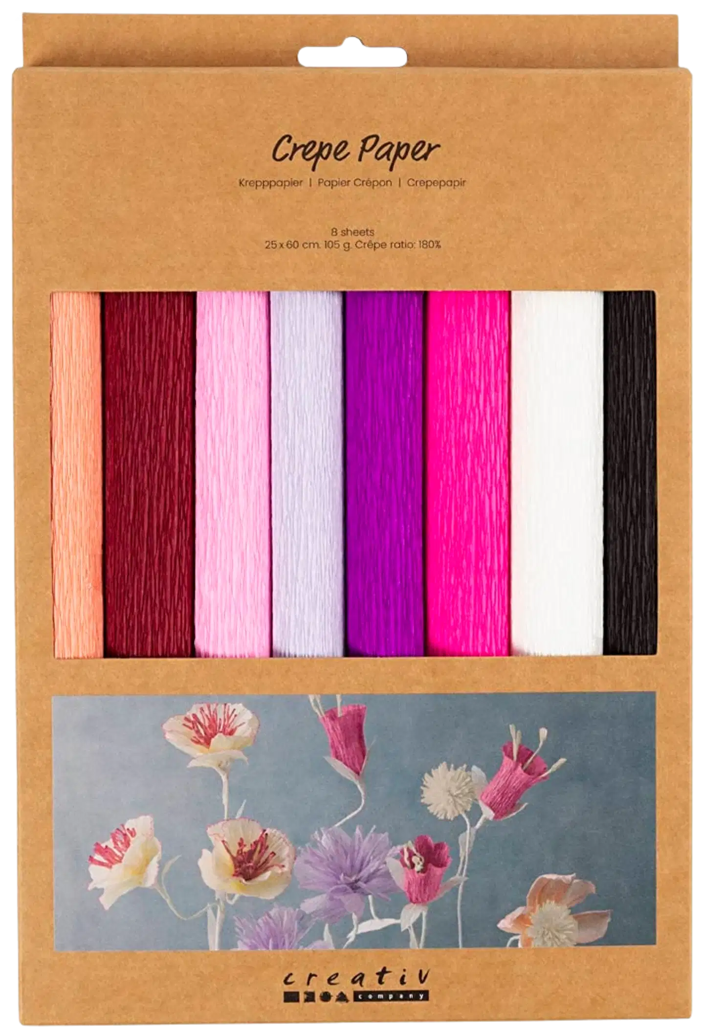 Creativ Company kreppipaperi, lila/pinkki sävyt, 8 ark - 2