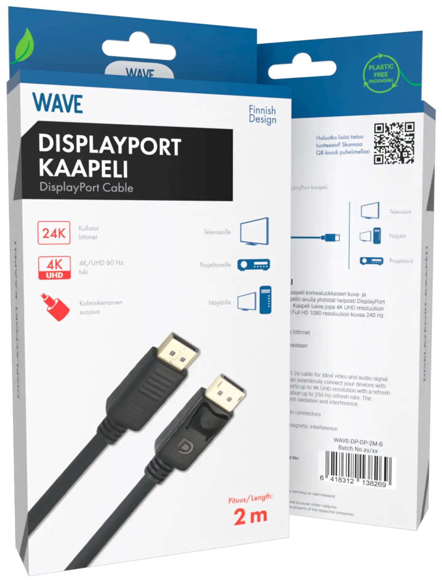 Wave DisplayPort - DisplayPort kaapeli, 2m, Musta - 2