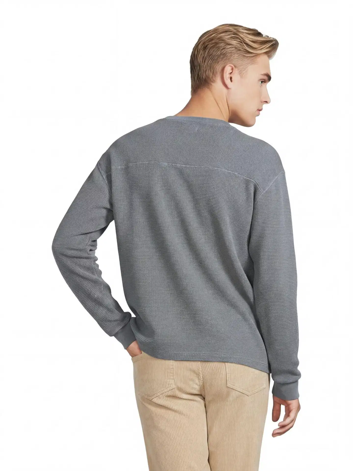 WKLY. miesten pitkähihainen trikoopusero vohvelipintainen, O-pääntie 195W252603 - Steel grey acid - 3