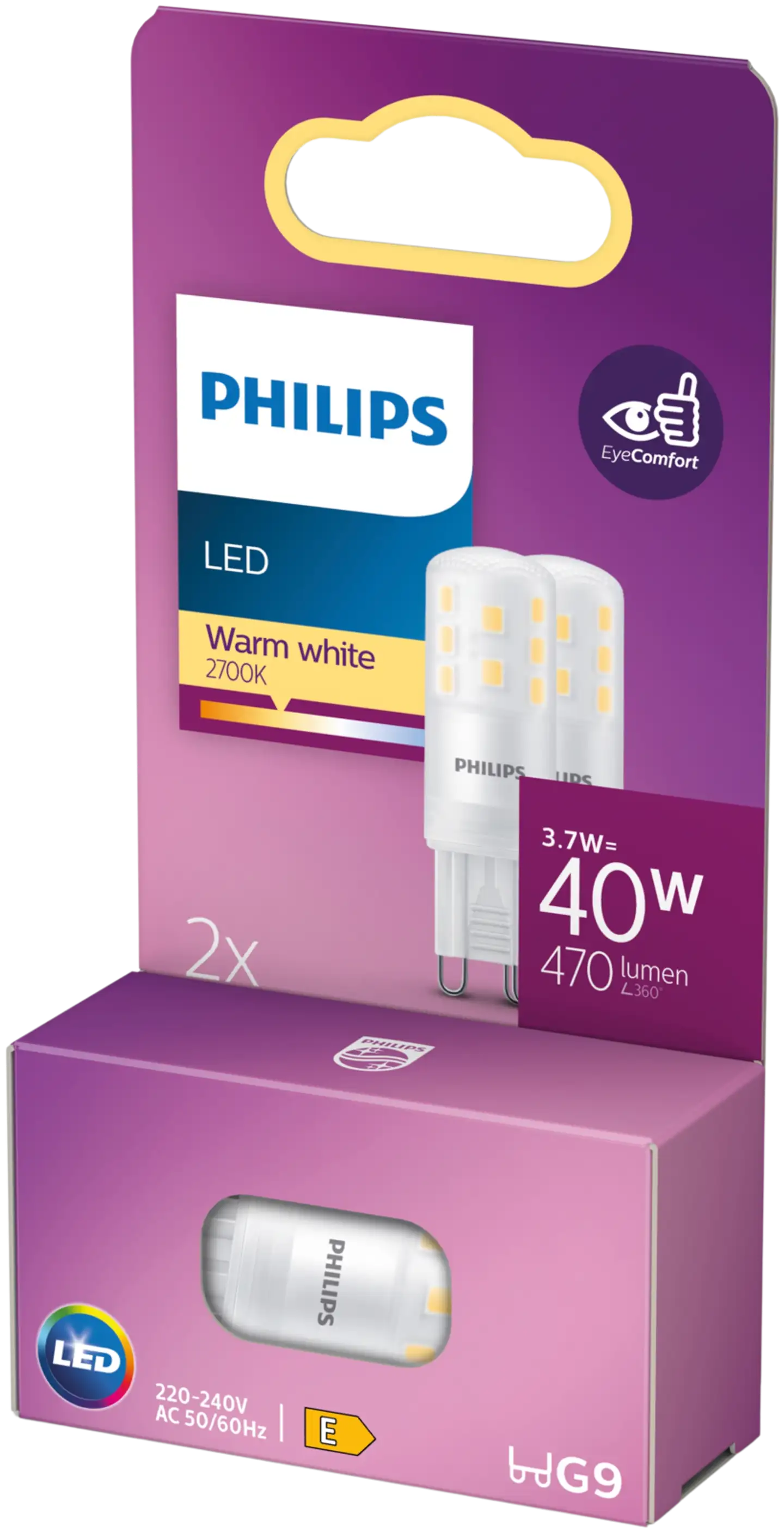 Philips LED lamppu G9  3.7W 2700K 470LM  2 kpl - 3