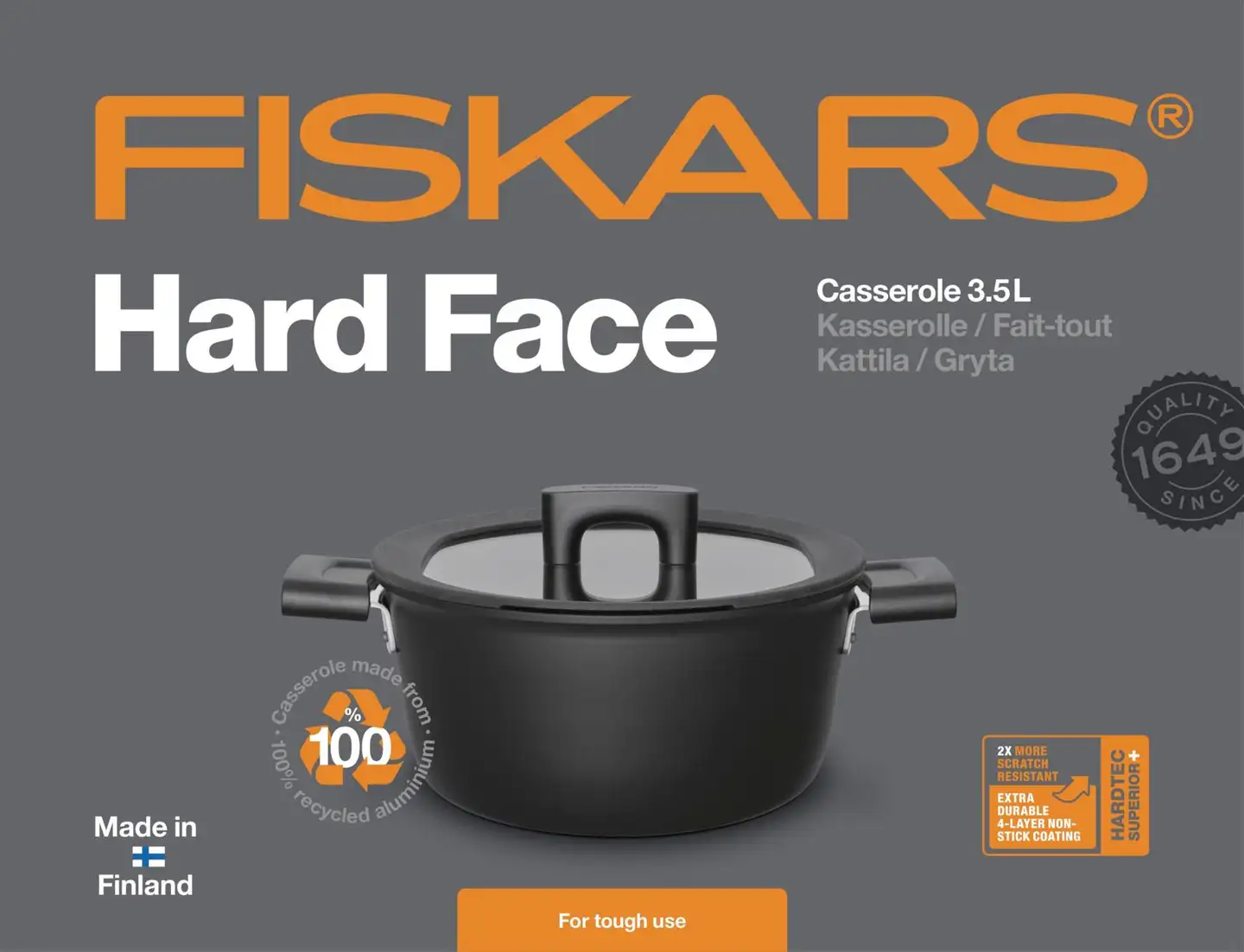 Fiskars Hard Face 3,5 L /22cm kattila kannella - 2