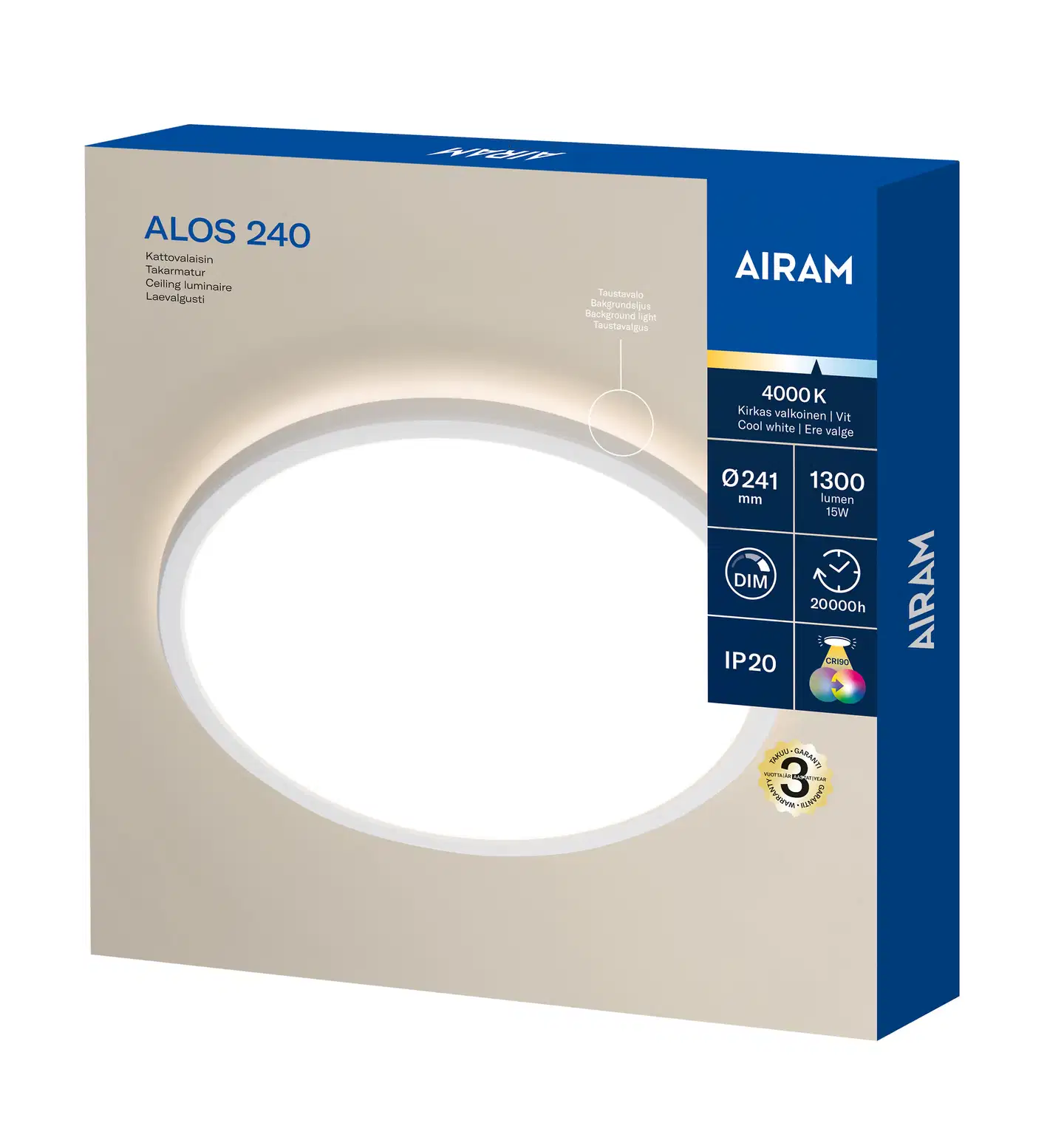 Airam Alos 240 plafondi IP20 15W/940 step dim valkoinen - 3