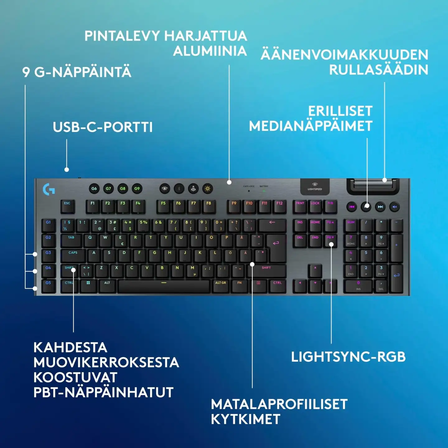 Logitech g915 x lightspeed langaton pelinäppäimistö tactile musta - 3