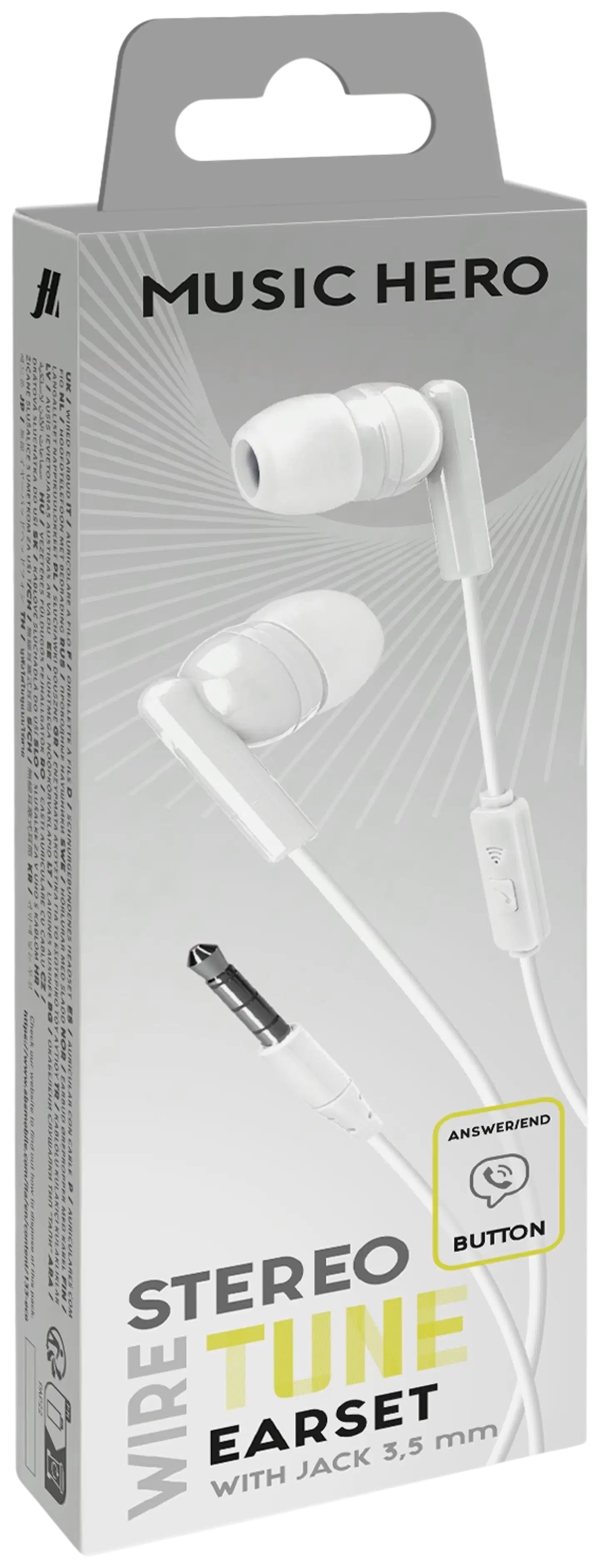 SBS langalliset nappikuulokkeet 3.5mm liittimellä Tune, valkoinen - 2