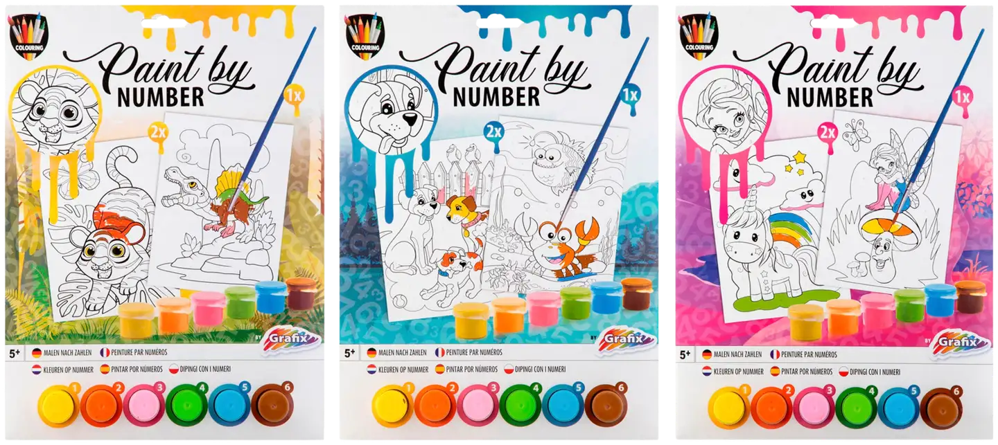 Maalaa numeroiden mukaan kuva, 3 eril.lajit.