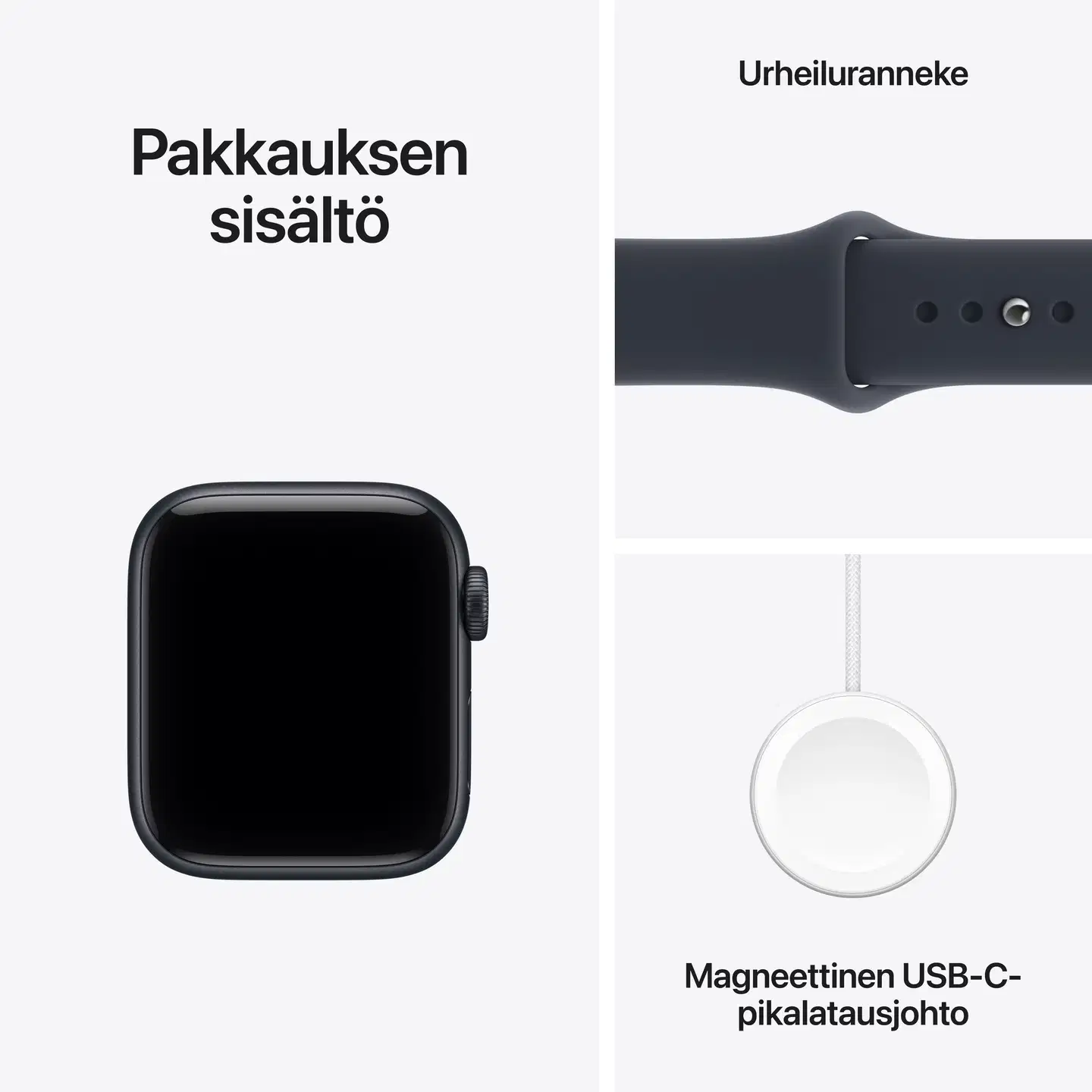 Apple Watch SE 3 GPS 44 mm:n keskiyön värinen alumiinikuori ja laivastonsininen urheiluranneke - S/M - MJL74QN/A - 3