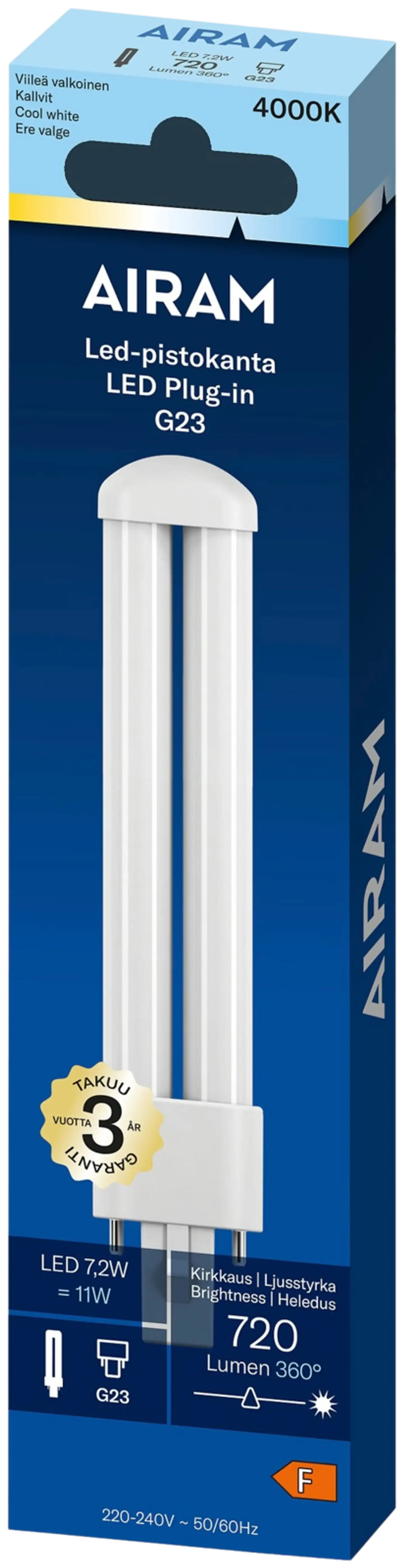 Airam Led pistokanta TC-S opaali 7,2W G23 720lm 4000K, box - 2