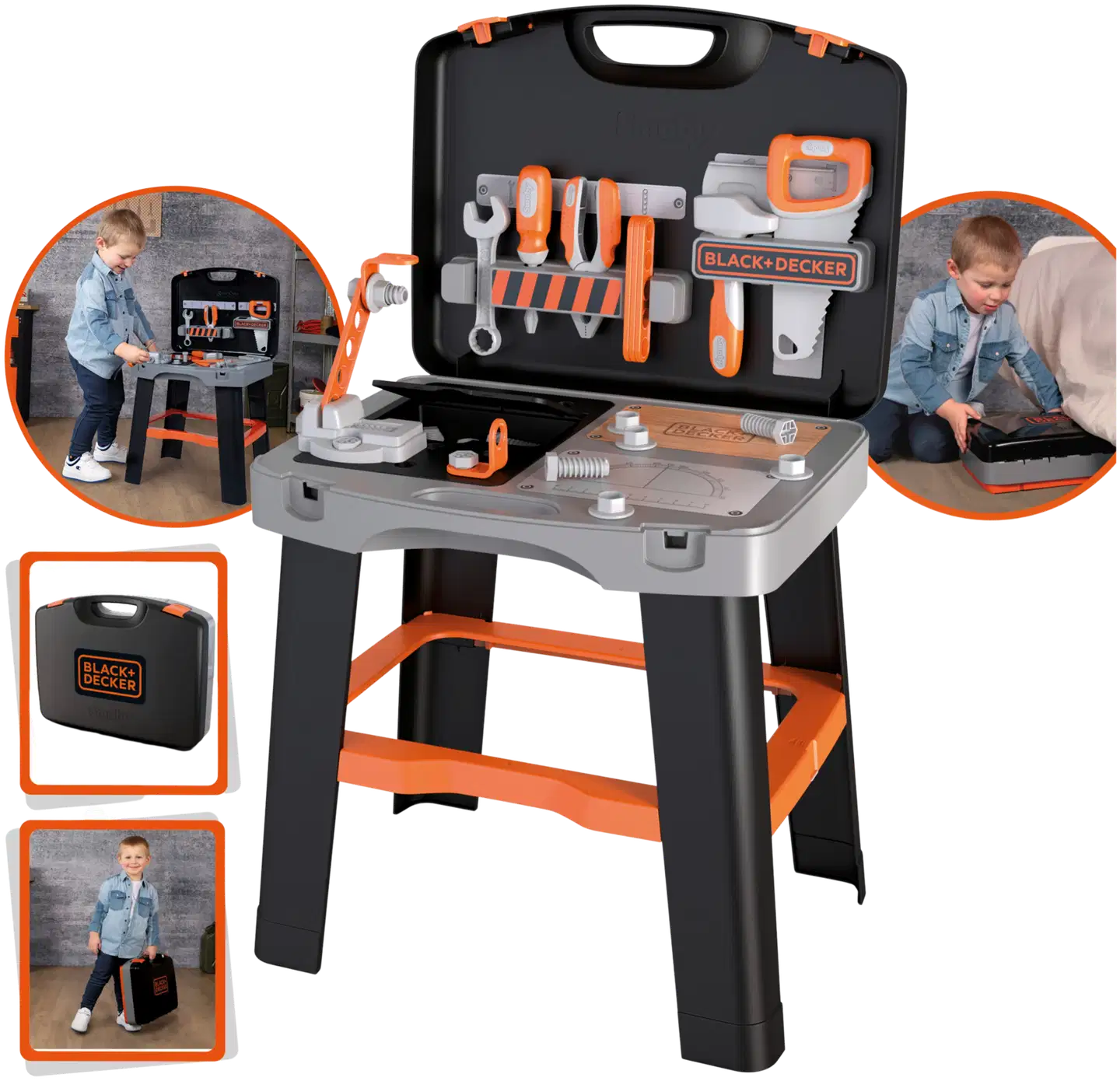 Smoby Black+Decker Bricolo Smart, salkkuun mahtuva, koottava työkalupenkki - 4