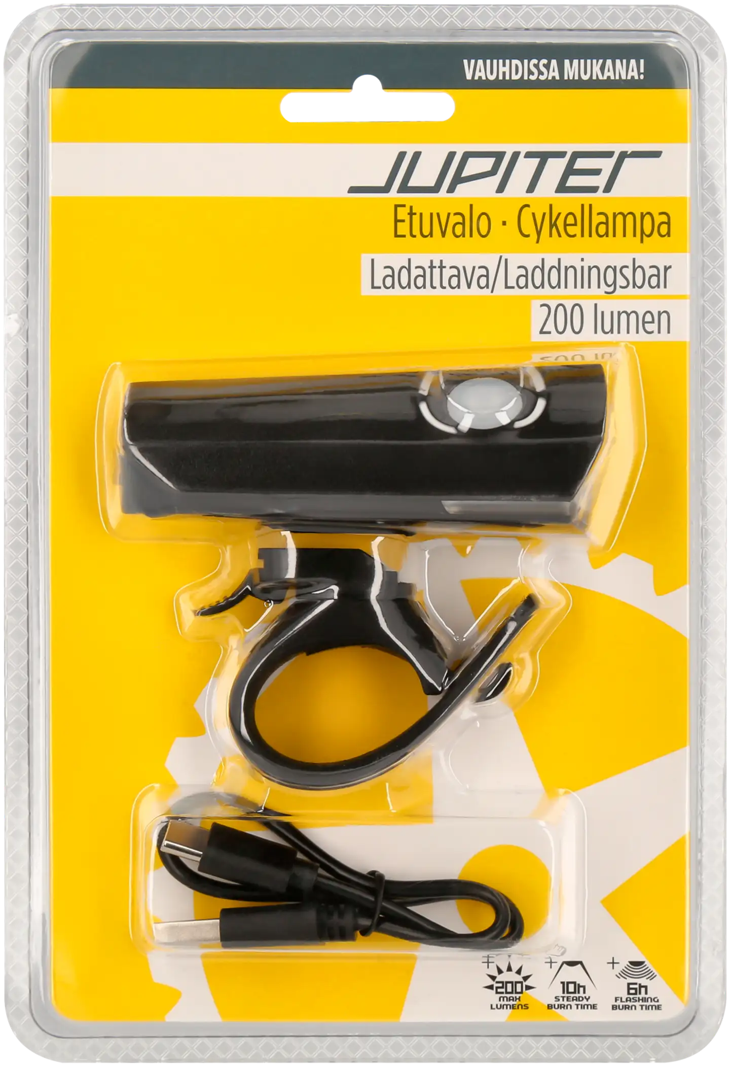 Jupiter polkupyörän etuvalo 200 lm 900 mAh, ladattava - 1