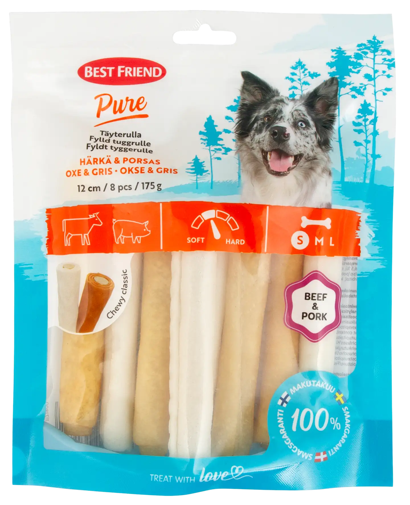 Best Friend Pure täyterulla härkä & porsas 12 cm 8 kpl 175 g