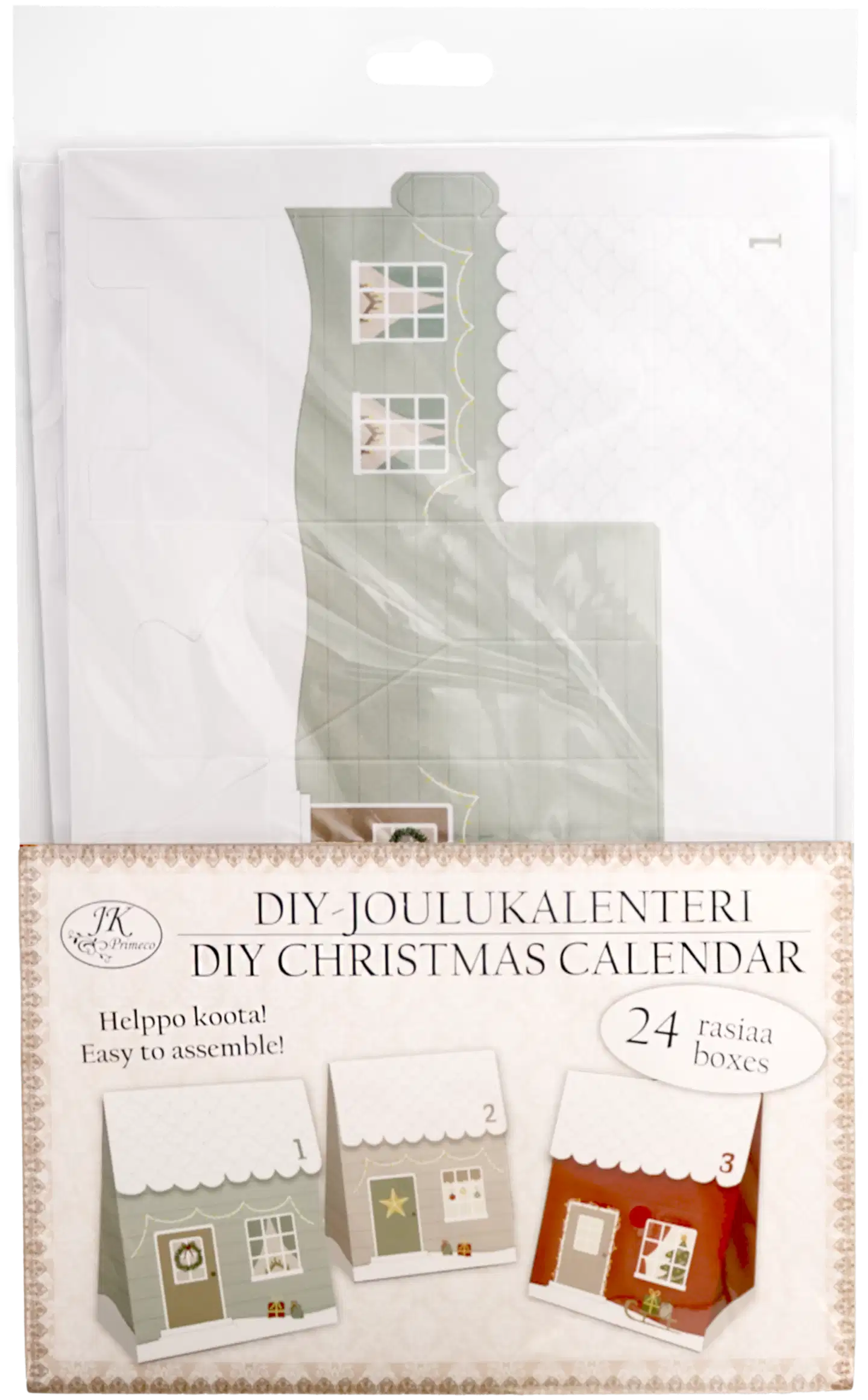 J.K. Primeco DIY-Joulukalenteri Talot punaharmaa 24kpl - 1
