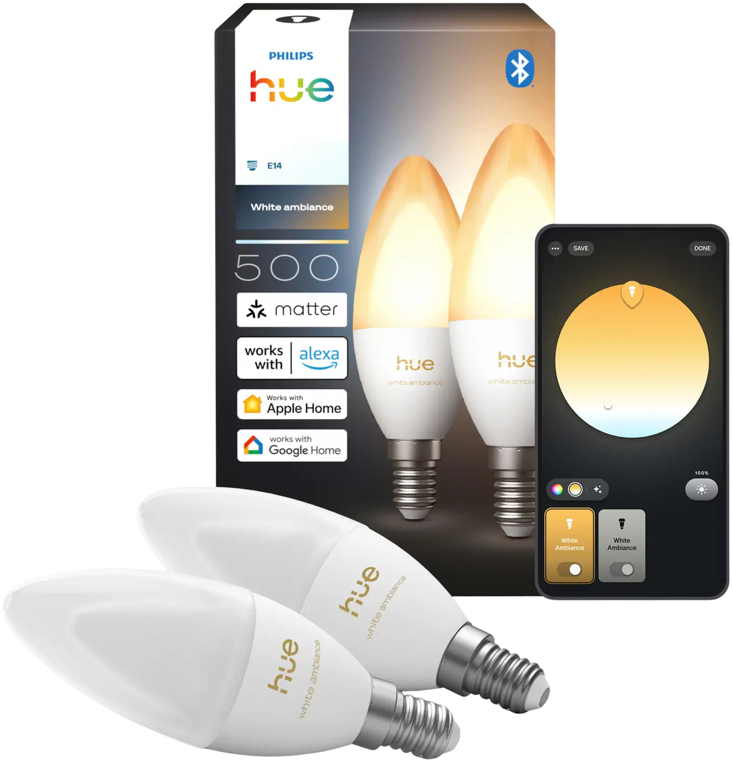Philips Hue LED-lamppu 5.2W B39 E14 470LM lämmin valkoinen 2 kappaletta - 1
