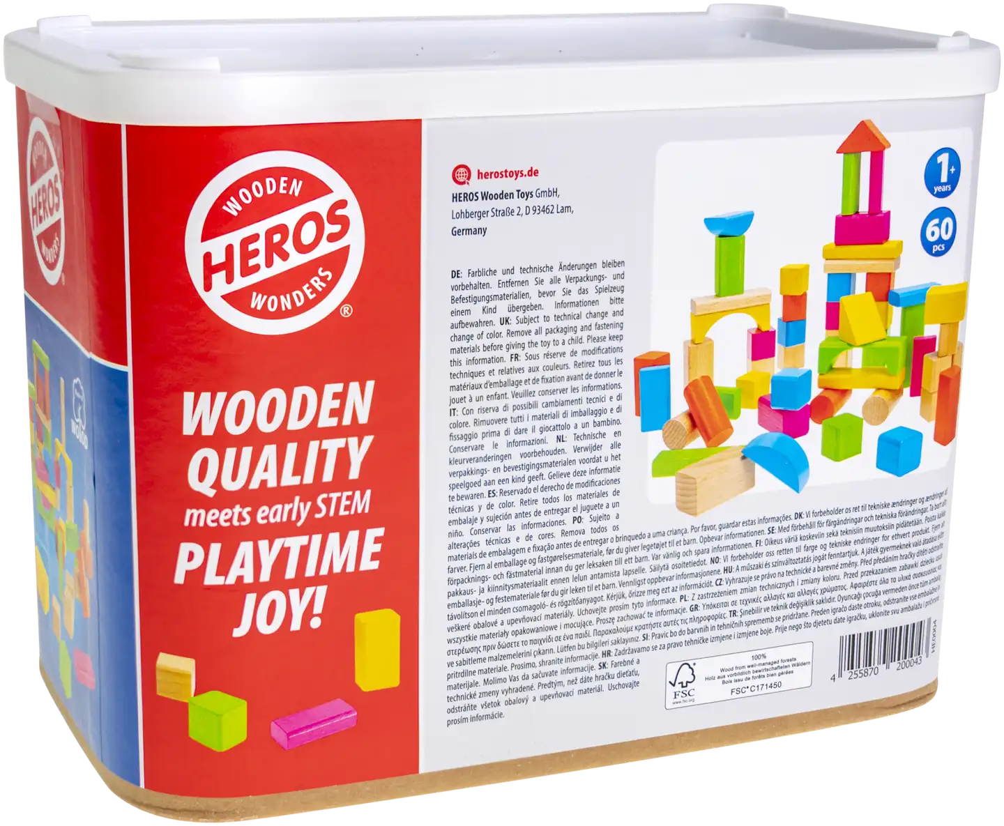 Heros rakennussarja Blocks Luonnonväriset ja värikkäät puiset palikat 60 osaa - 6