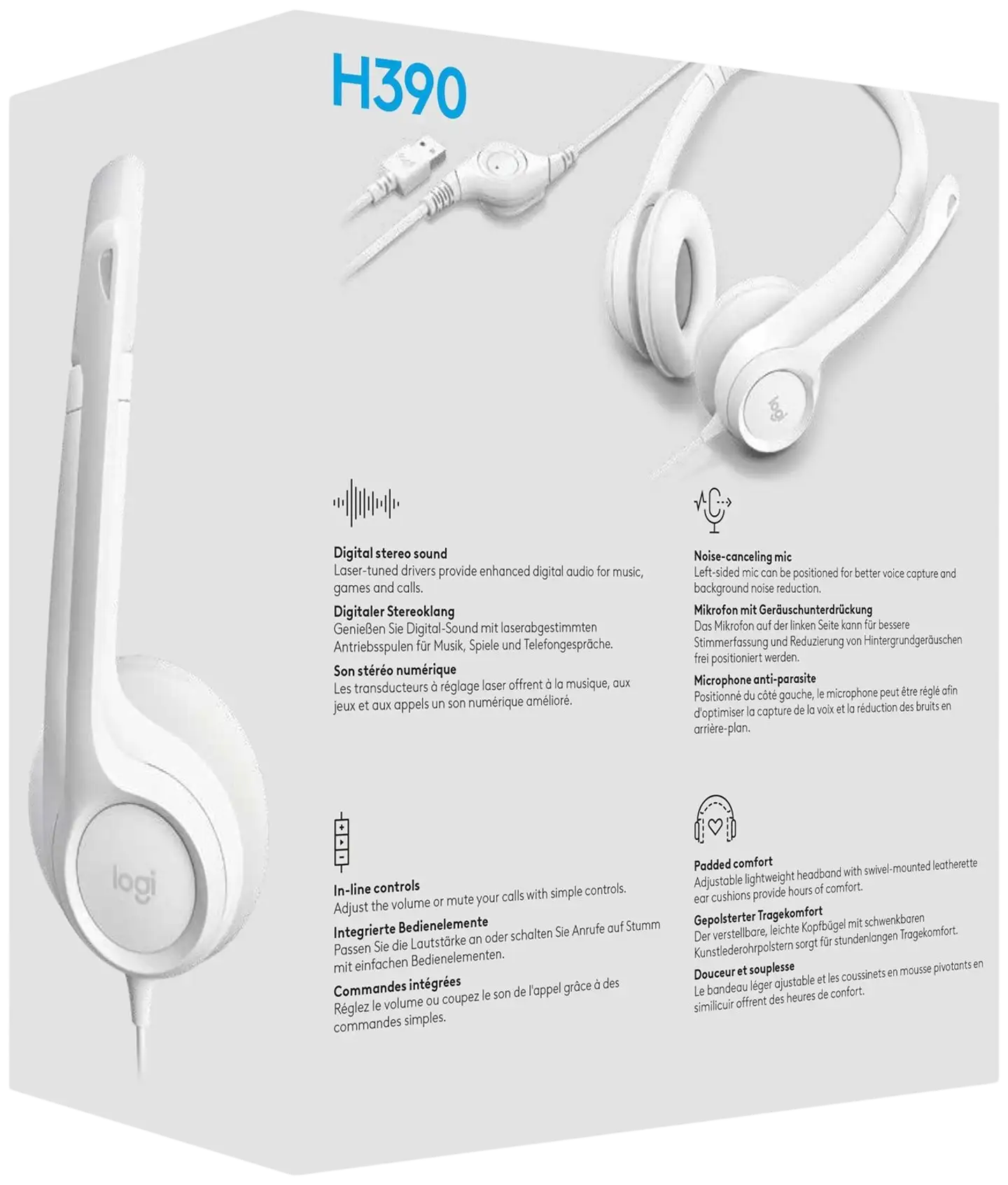 Logitech PC kuuloke H390 USB - valkoinen - 14