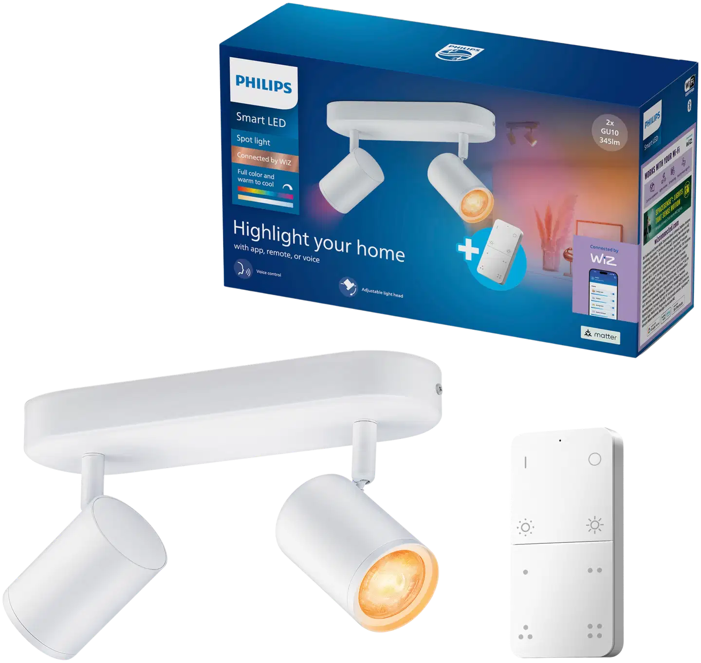 Philips Smart Lighting BOS kohdevalaisin GU10 5W RGB + säädettävä valkoinen 2 kpl kaukosäätimellä - 1