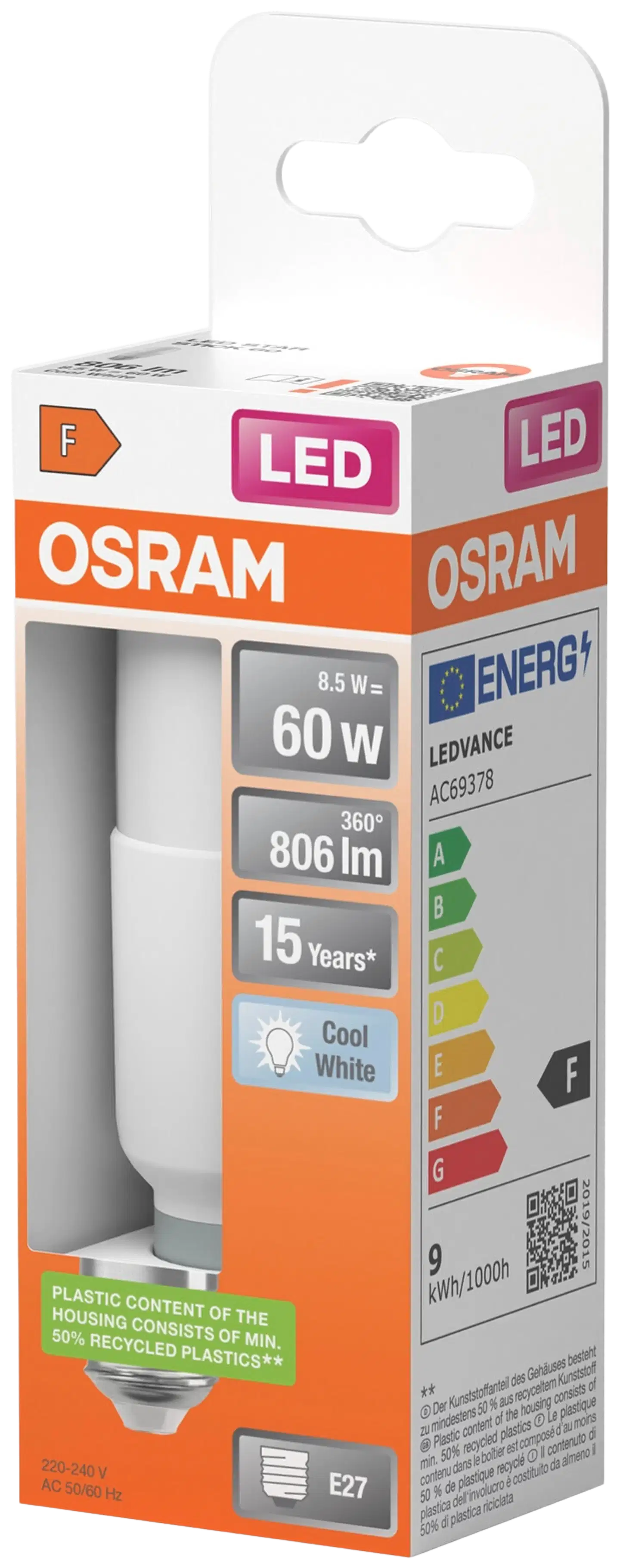 Osram LED-lamppu Stick 8,5W 4000K 806lm E27 - 3