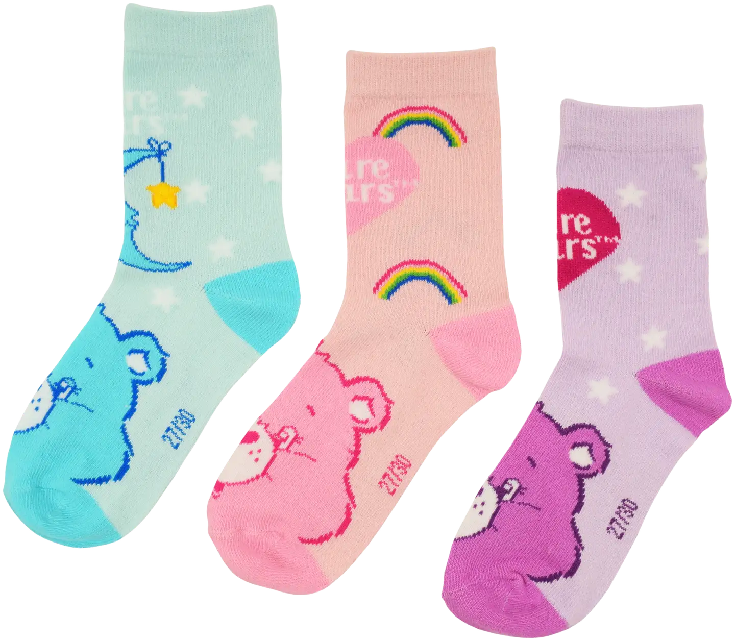 Care Bears lasten sukat 3-pack - v.pun./v.sin./lila