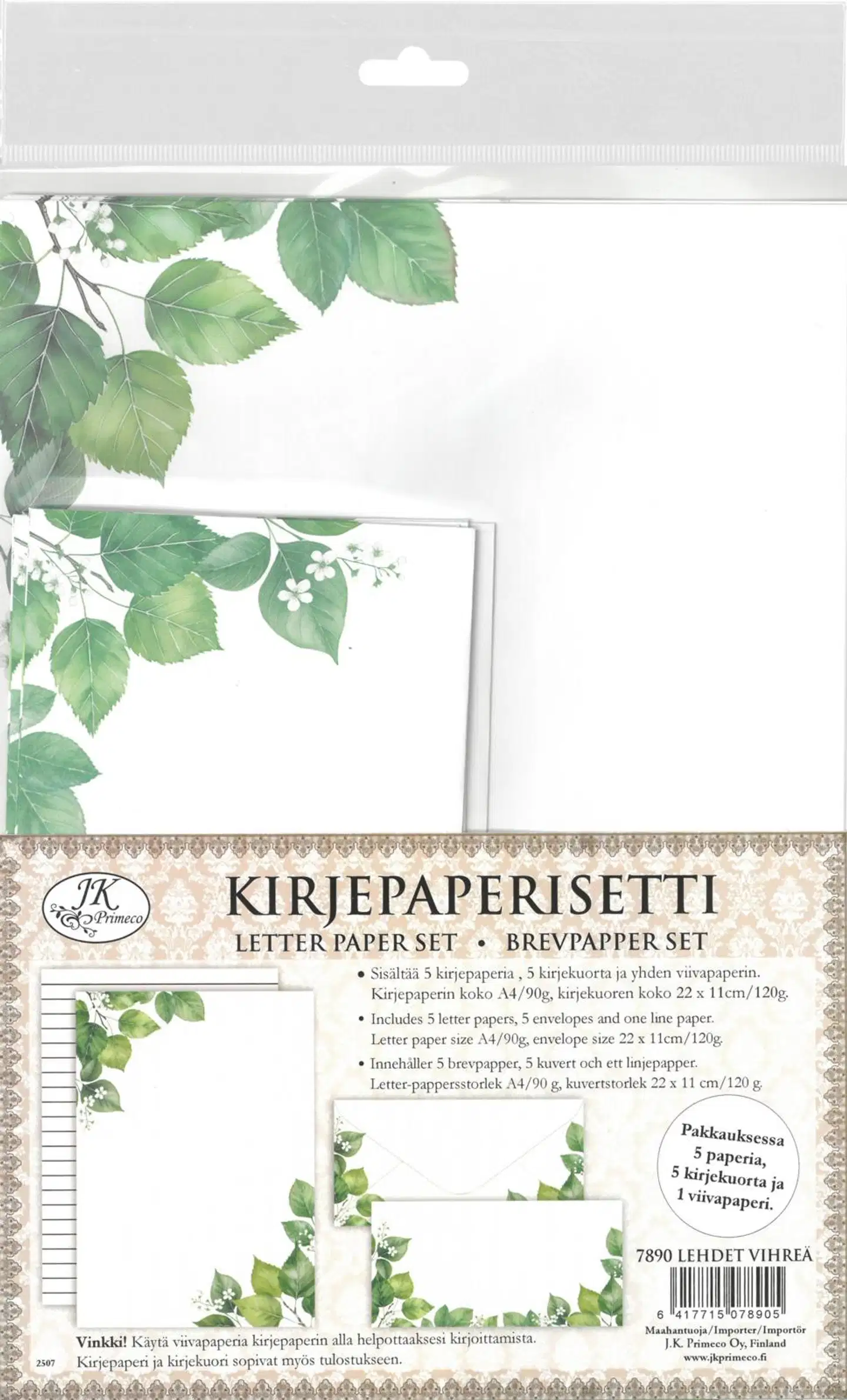 J.K. Primeco kirjepaperisetti Lehdet vihreä 5kpl+5kpl