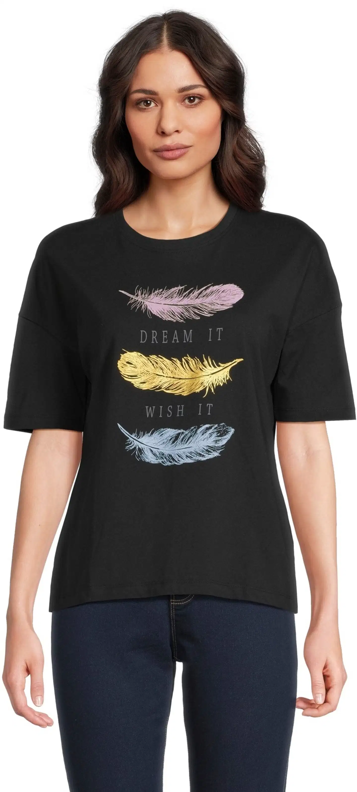 House naisten t-paita print 213H261405 - BLACK - 1