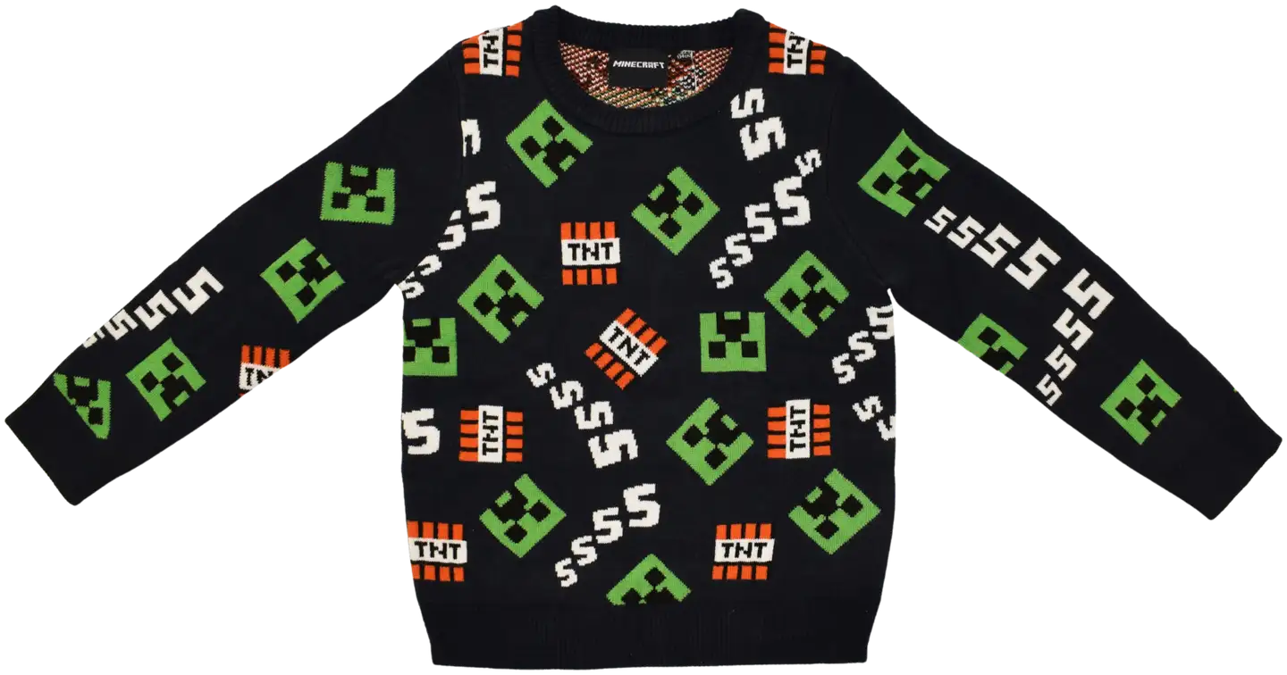Minecraft lasten neulepaita - musta/monivärinen