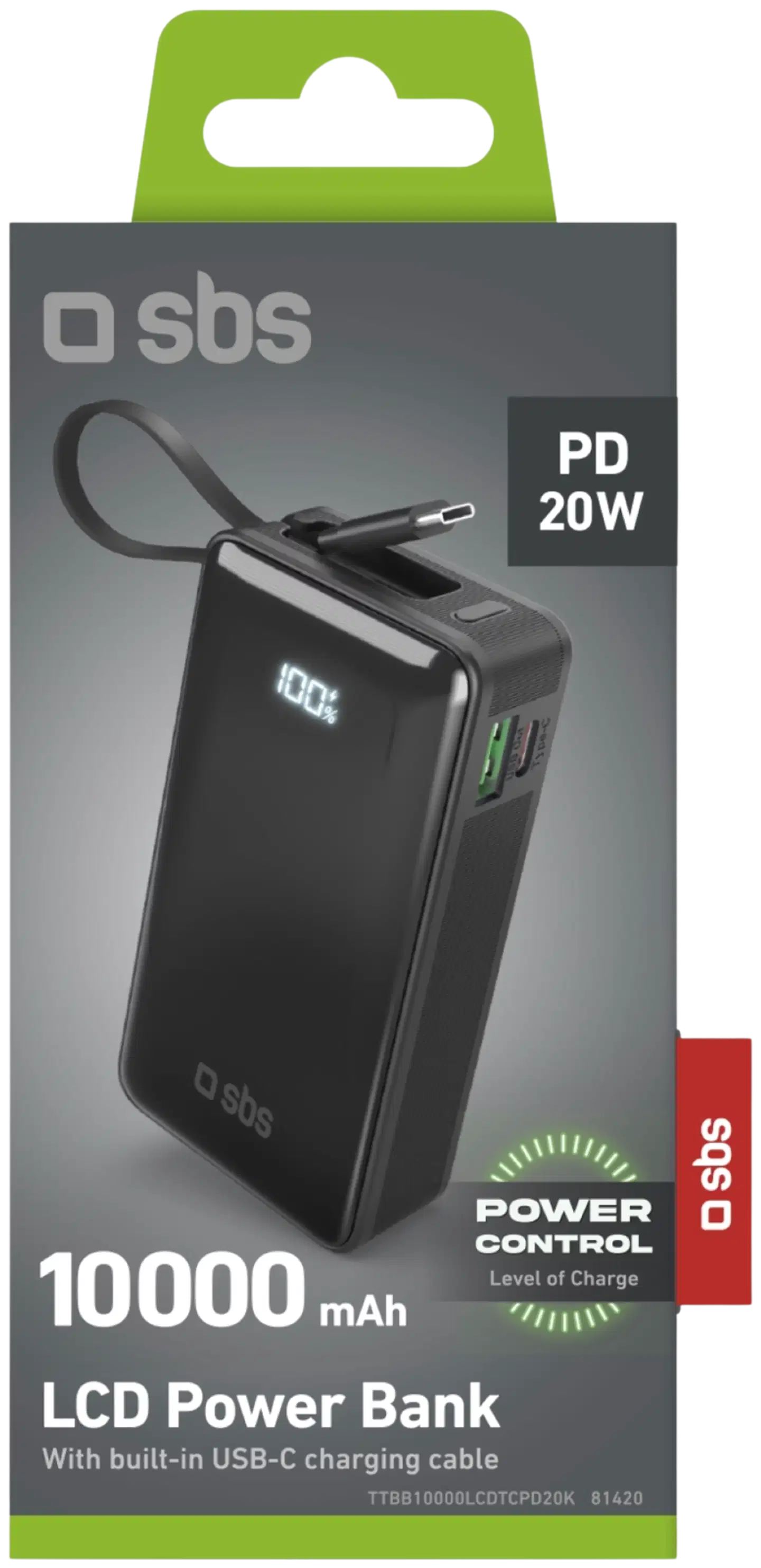 SBS varavirtalähde Usb-A + Usb-C + Lcd 10000 Mah - 2